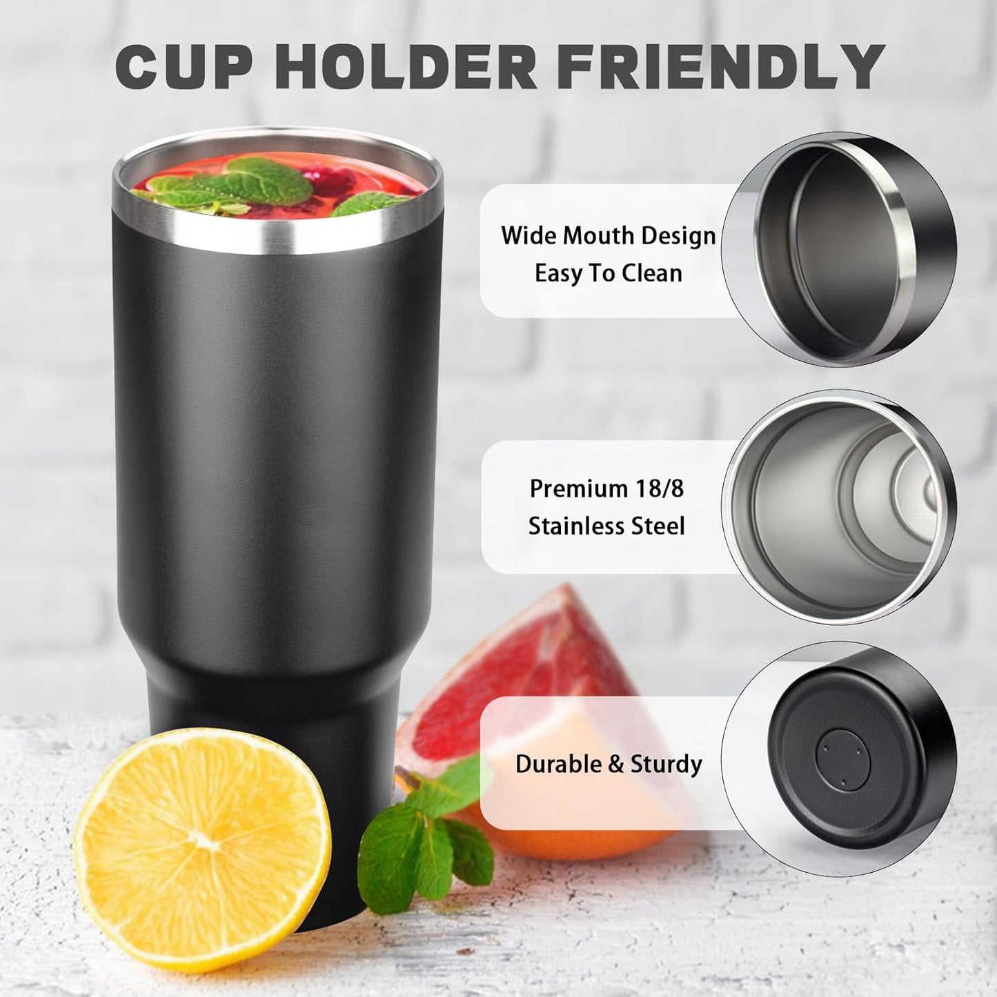 40 oz Tumbler with Lids and Straws, Stainless Steel Insulated Coffee Tumbler, Double Wall Vacuum Insulated Travel Mug Cup, Leakproof Thermal Coffee Cup for Hot and Cold Drinks (Black)