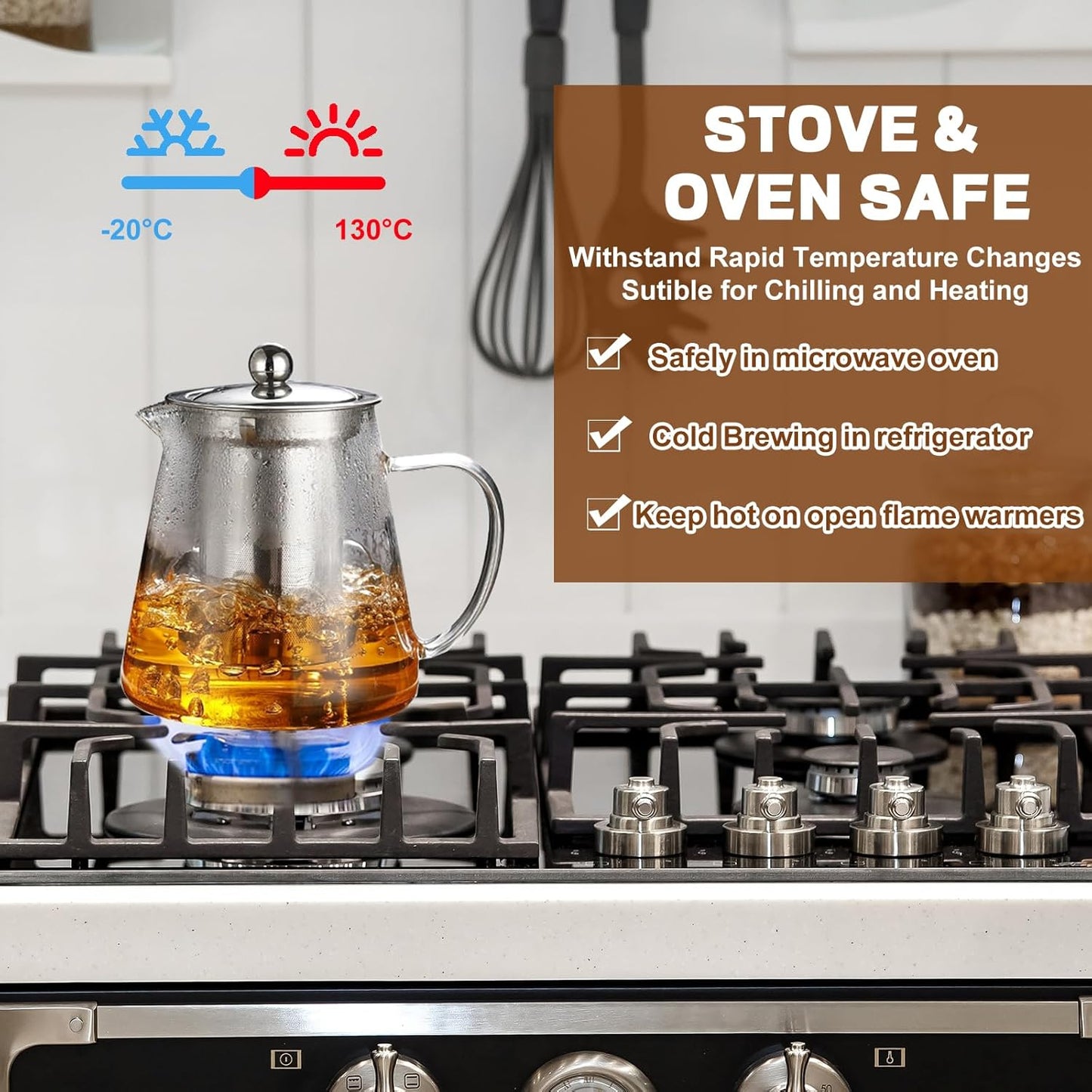 Glass Teapot, Tea Pot with Removable Infusers for Loose Tea, Borosilicate Glass Tea Kettle Tea Maker Stovetop for Party, Camping,Travel (550ML)