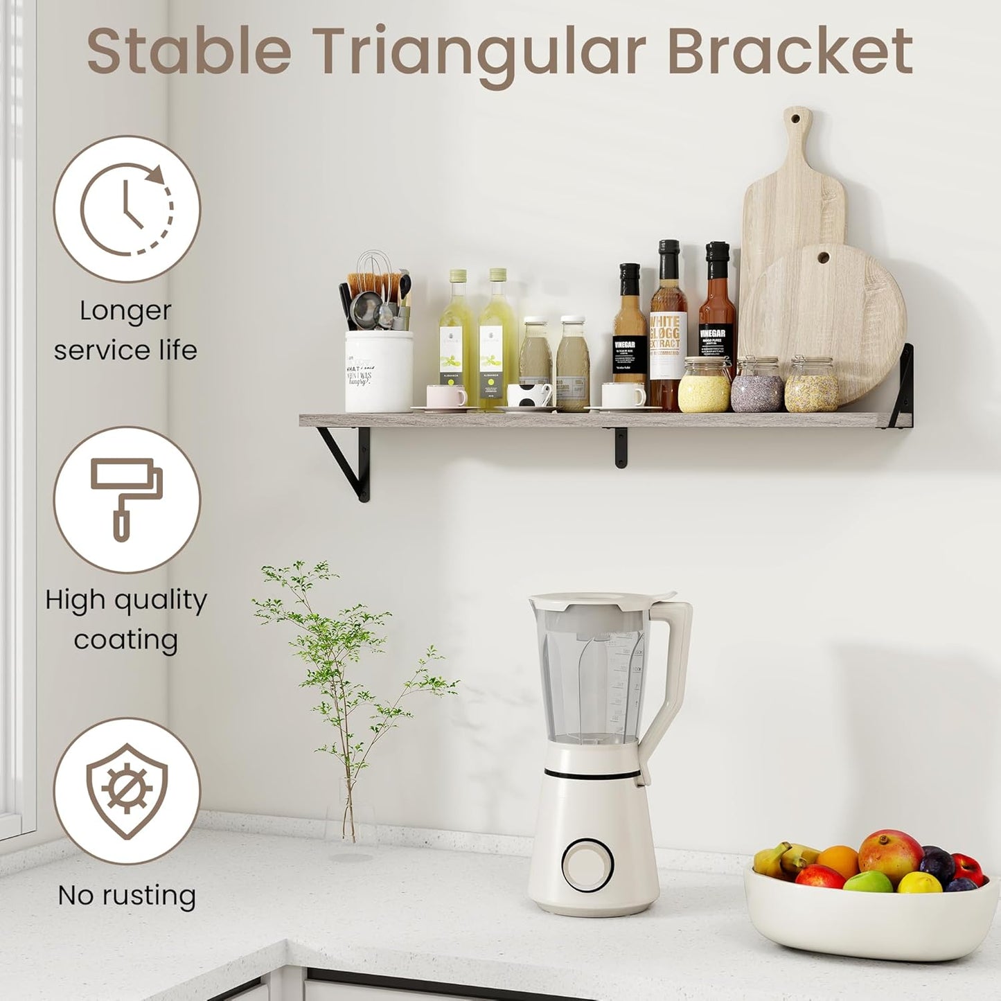 Dreamland Grey Floating Shelf 36 inch, 36W x 8D Wall Mounted Shelves Set of 2, Wide Display Ledge Shelf with Sturdy Metal Brackets for Living Room, Bathroom, Bedroom and Kitchen