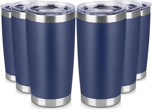 20 oz Tumbler Stainless Steel Tumblers Bulk with Lid Double Wall Insulated Coffee Tumbler Cups for Hot & Cold Drinks Powder Coated Travel Coffee Tumbler Mug Metal (Navy Blue, 6 pack)