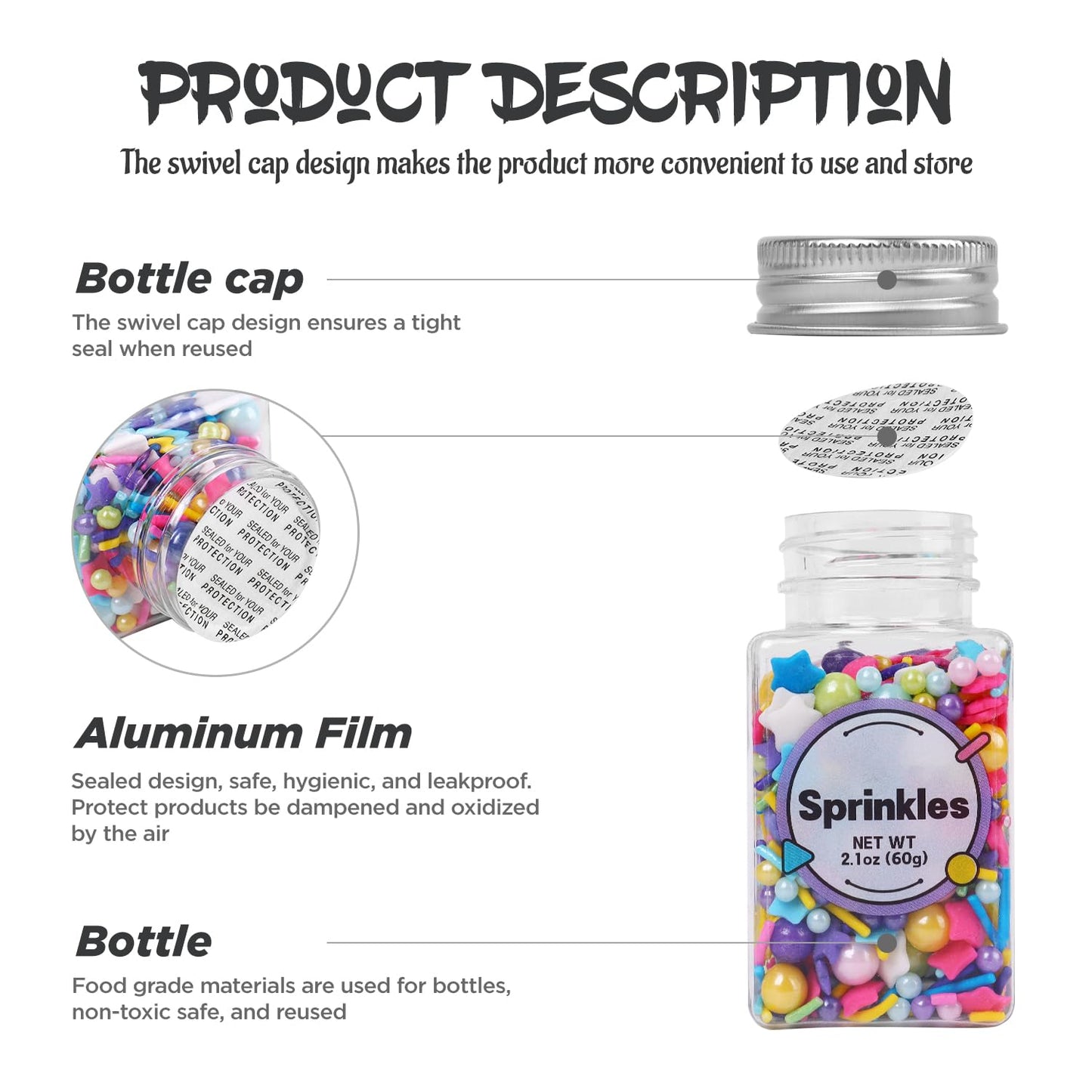 Rainbow Sprinkles, Confetti Sprinkles Bulk, Rainbow Sprinkles for Cake Decorating, Chocolate, Cupcake, Baking Sprinkles, and Ice Cream Toppings. (120g/4.2oz)