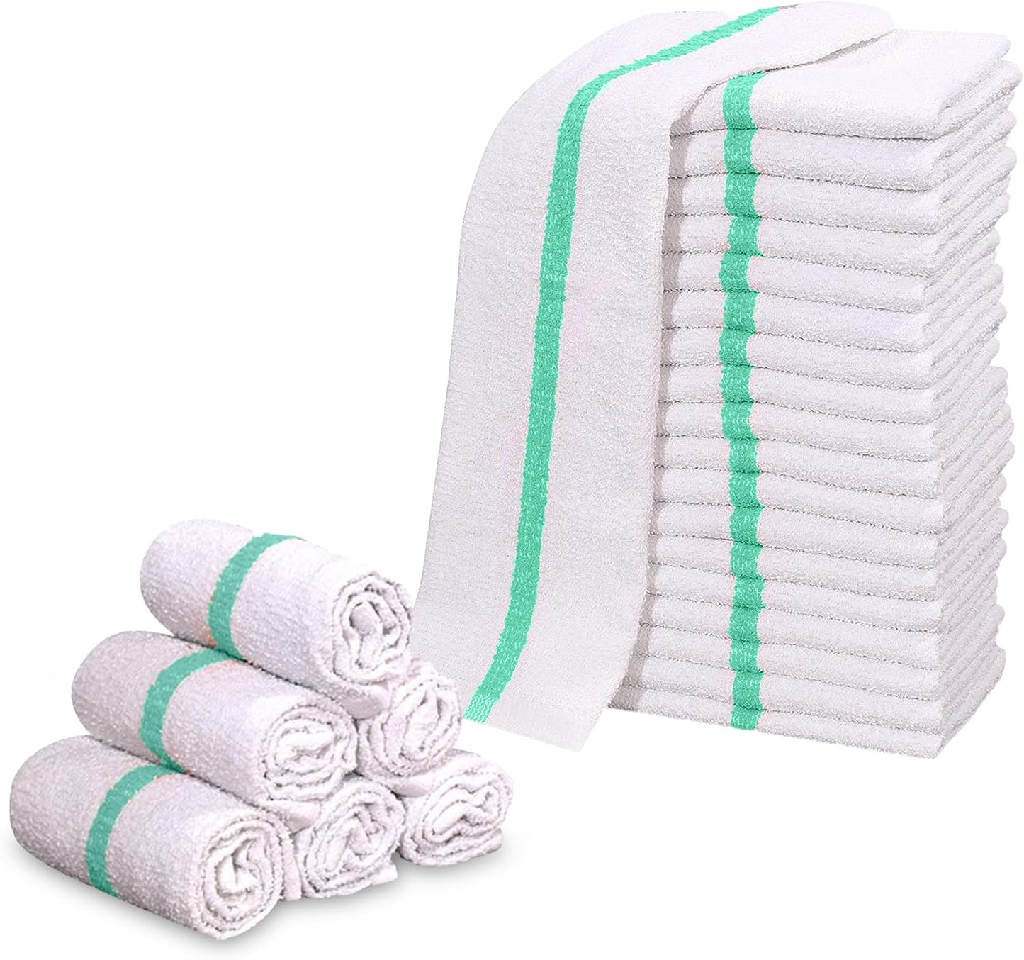 GOLD TEXTILES New Cotton Blend White Restaurant Bar Mops Kitchen Towels (120, Green Stripe)