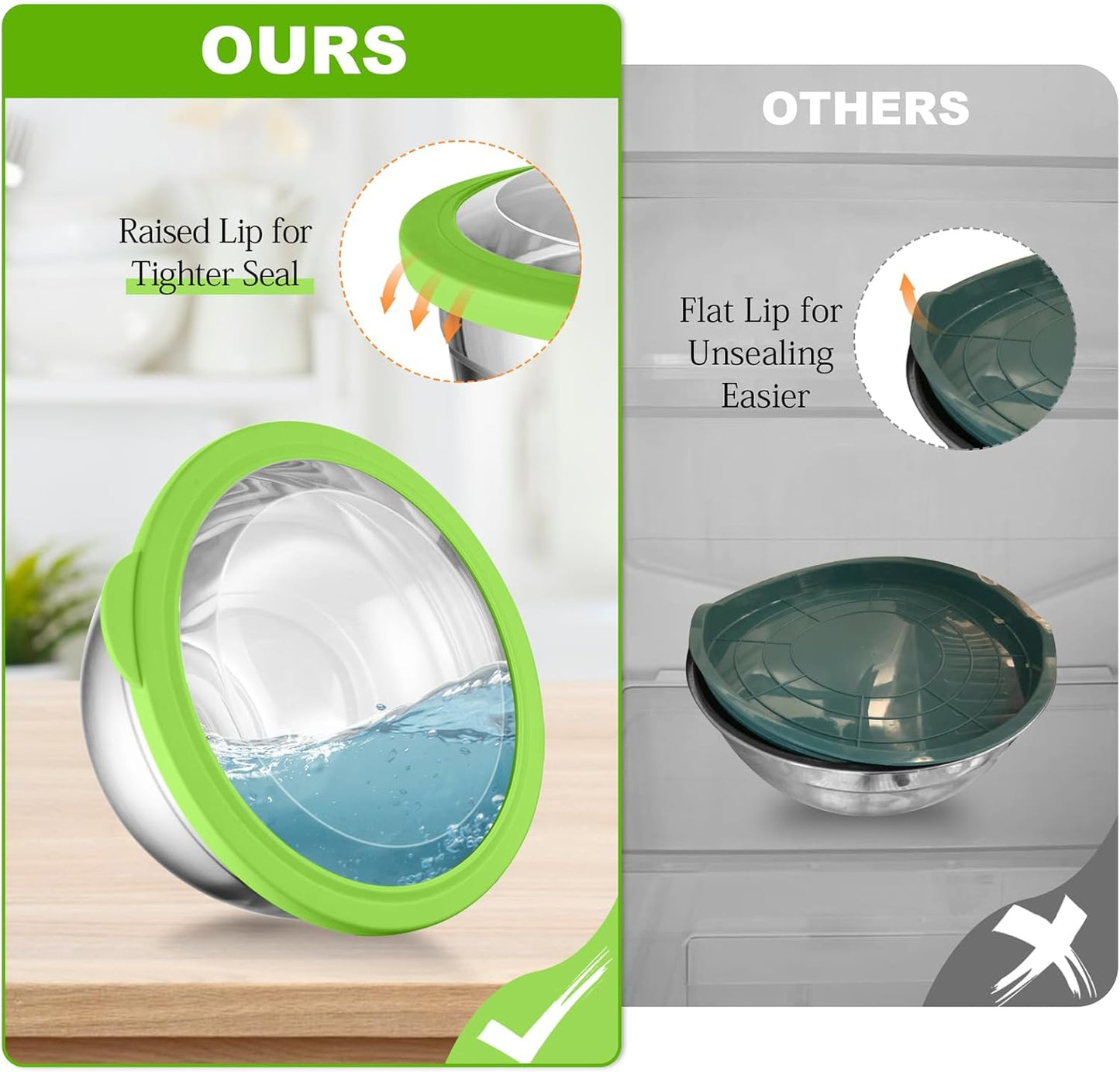 TeamFar Mixing Bowls, 4.5/3/1.5 QT Stainless Steel Nesting Salad Bowls with Airtight Lids, For Serving/Mixing/Storing/Prepping, Non-Toxic & Sturdy, Visible & Easy Clean, Multi-Color, Set of 3