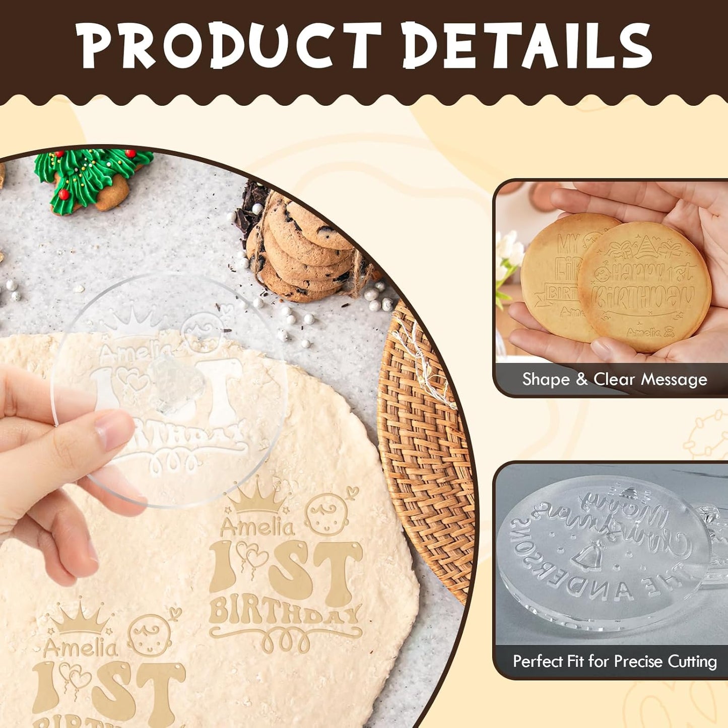 Personalized 1st Birthday Cookie Stamp Custom Acrylic Cookie Embossing Mold with Handle for Baking Decoration