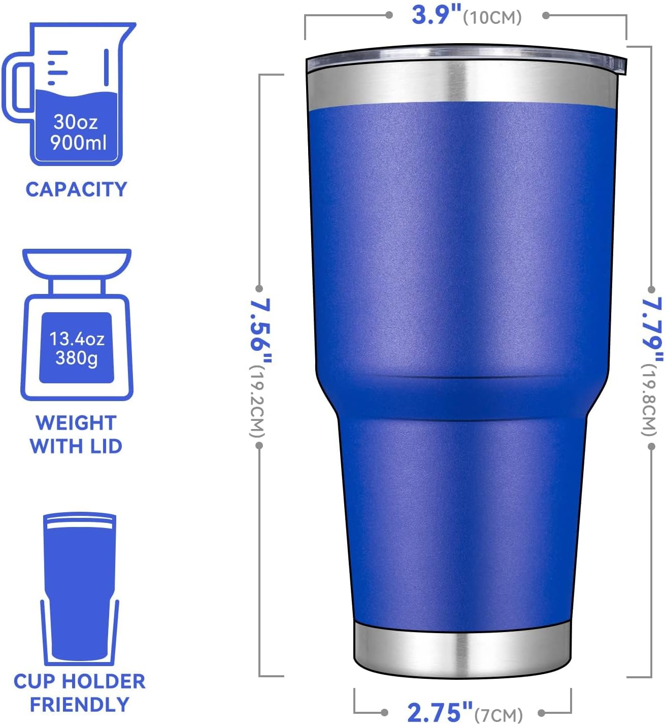 DOMICARE 30oz Tumbler Bulk with Lid and Straw, Double Wall Travel Coffee Mug, Insulated Vacuum Stainless Steel Tumblers, Powder Coated Tumbler Cup (Dark Blue, 8)