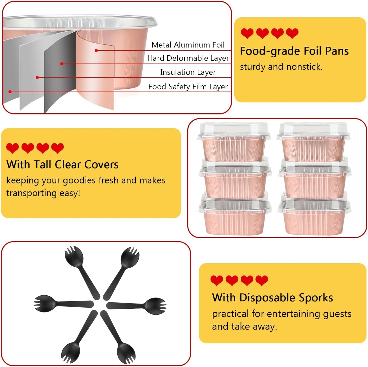 LNYZQUS 120pack/10oz Mini Cake Tins with Lids, 4”x4” Mini Foil Pans Disposable Brownie Baking Cups, Small Aluminum Bread Muffin Pan Jumbo Cupcake Containers Holders-Champagne