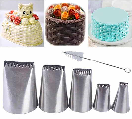 Half Row Braided Flower Piping Tips Set, BasketweavePiping Tip Set, Stainless Steel Piping Nozzles Kit, Braided DecoratingTube Set, for Pastry Cupcakes Cakes Cookies Decorating (6 Pcs)