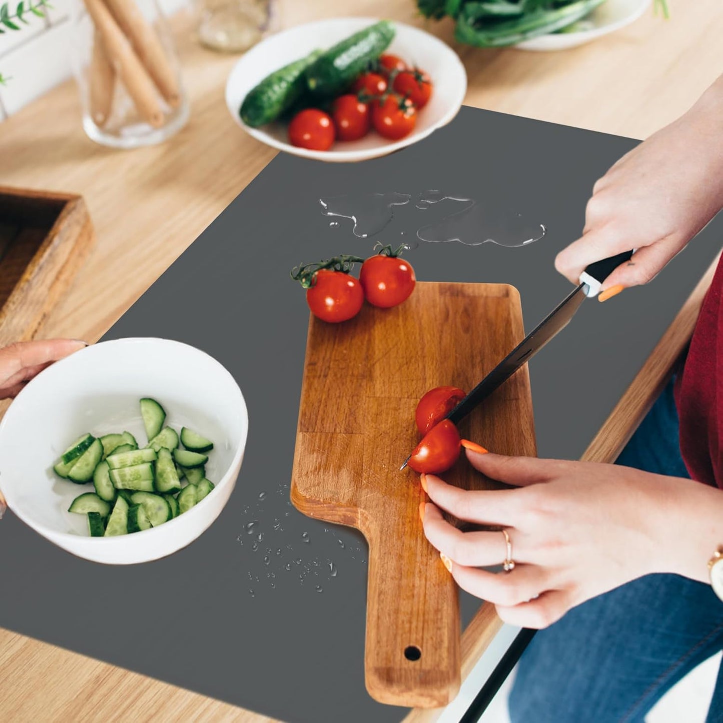 Silicone Mat for Kitchen Counter, Silicone Mat Trimable to Size (Dark Gray, 15.7×11.8inch-4pcs), BPA-Free Silicone Placemat, Heat-Resistant NonSlip Table Mat for Air Fryer, Countertop Protector Mat