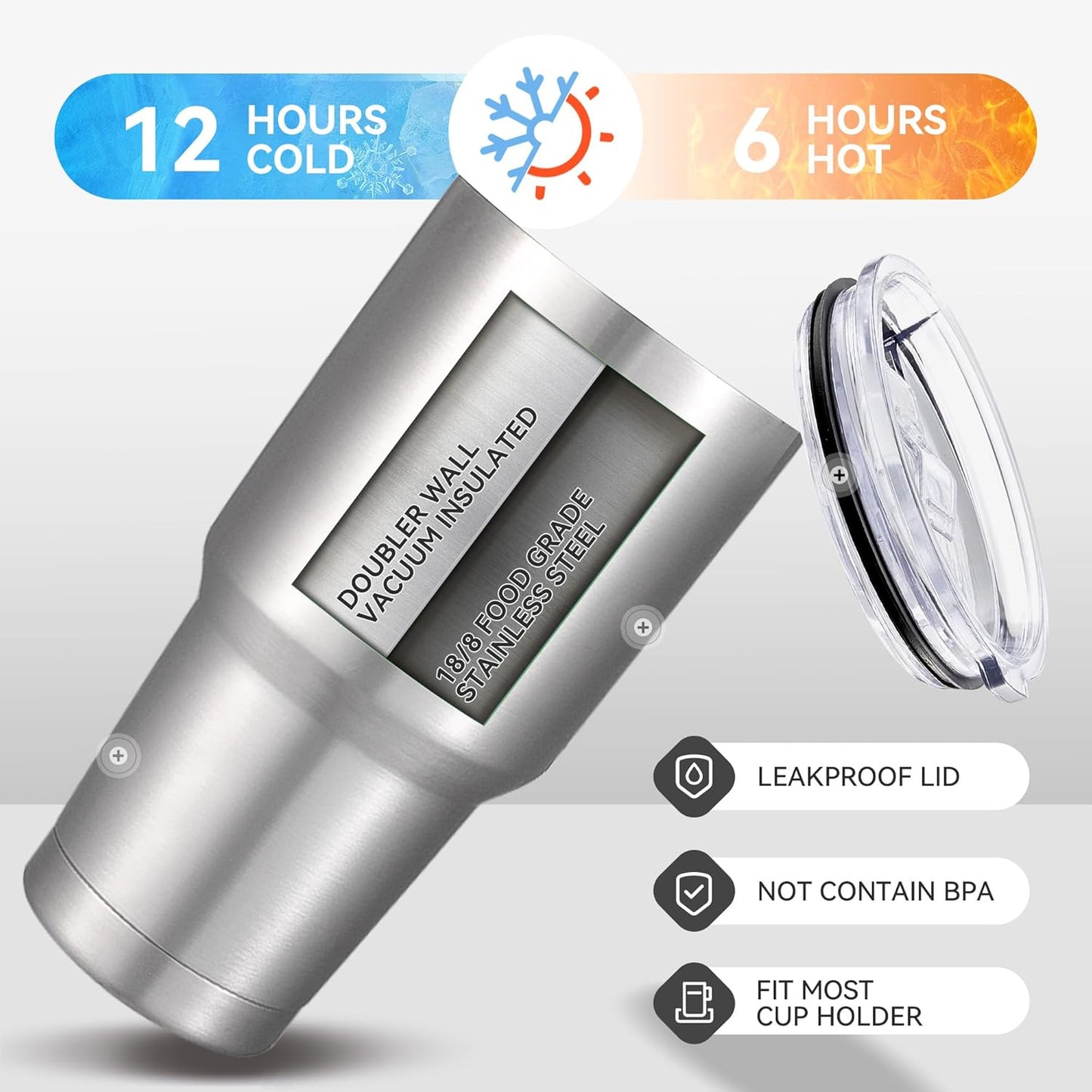 30 oz Tumbler with Lid Stainless Steel Tumblers Bulk Vacuum Insulated Cup Reusable Powder Coated Travel Mug Double Wall Leak Proof Cups Keep Cold Drinks for 12 Hours Stainless, Set of 12