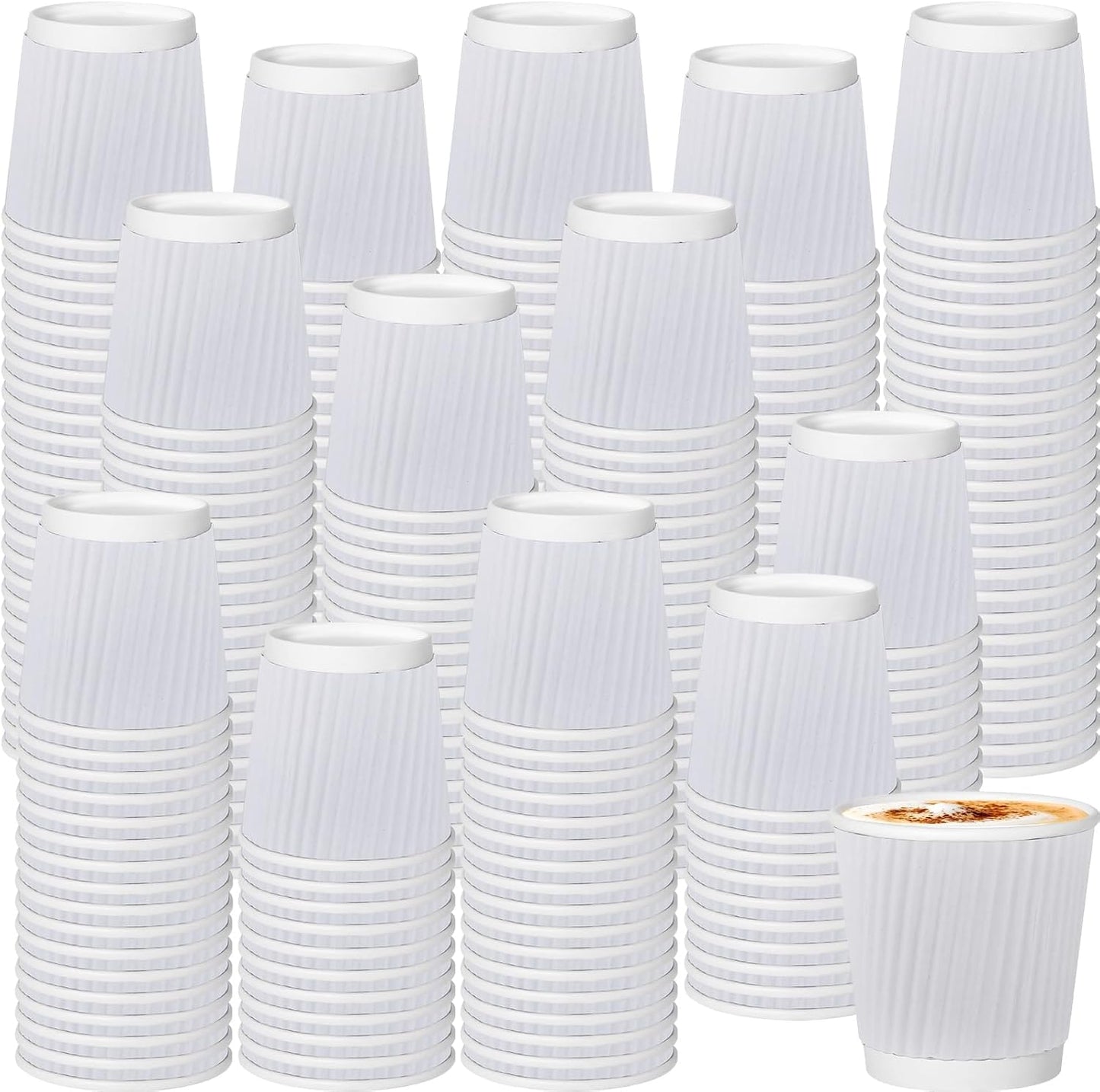 500 Pack Paper Espresso Coffee Cups,4 oz Disposable Coffee Cups,Corrugated Insulated Ripple Wall, Paper Ripple Cup for Coffee, Hot Chocolate and Hot Tea Drinks -White