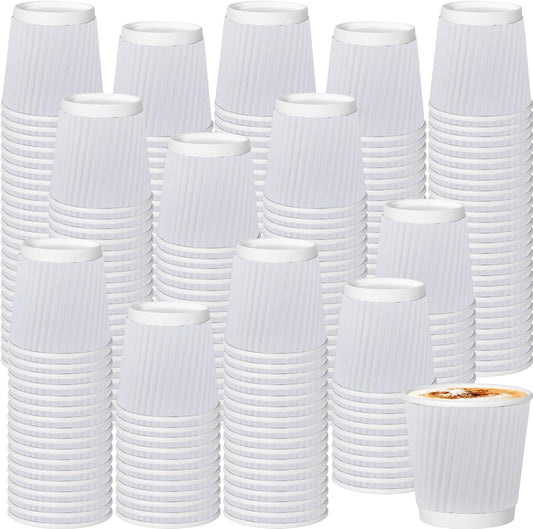 500 Pack Paper Espresso Coffee Cups,4 oz Disposable Coffee Cups,Corrugated Insulated Ripple Wall, Paper Ripple Cup for Coffee, Hot Chocolate and Hot Tea Drinks -White