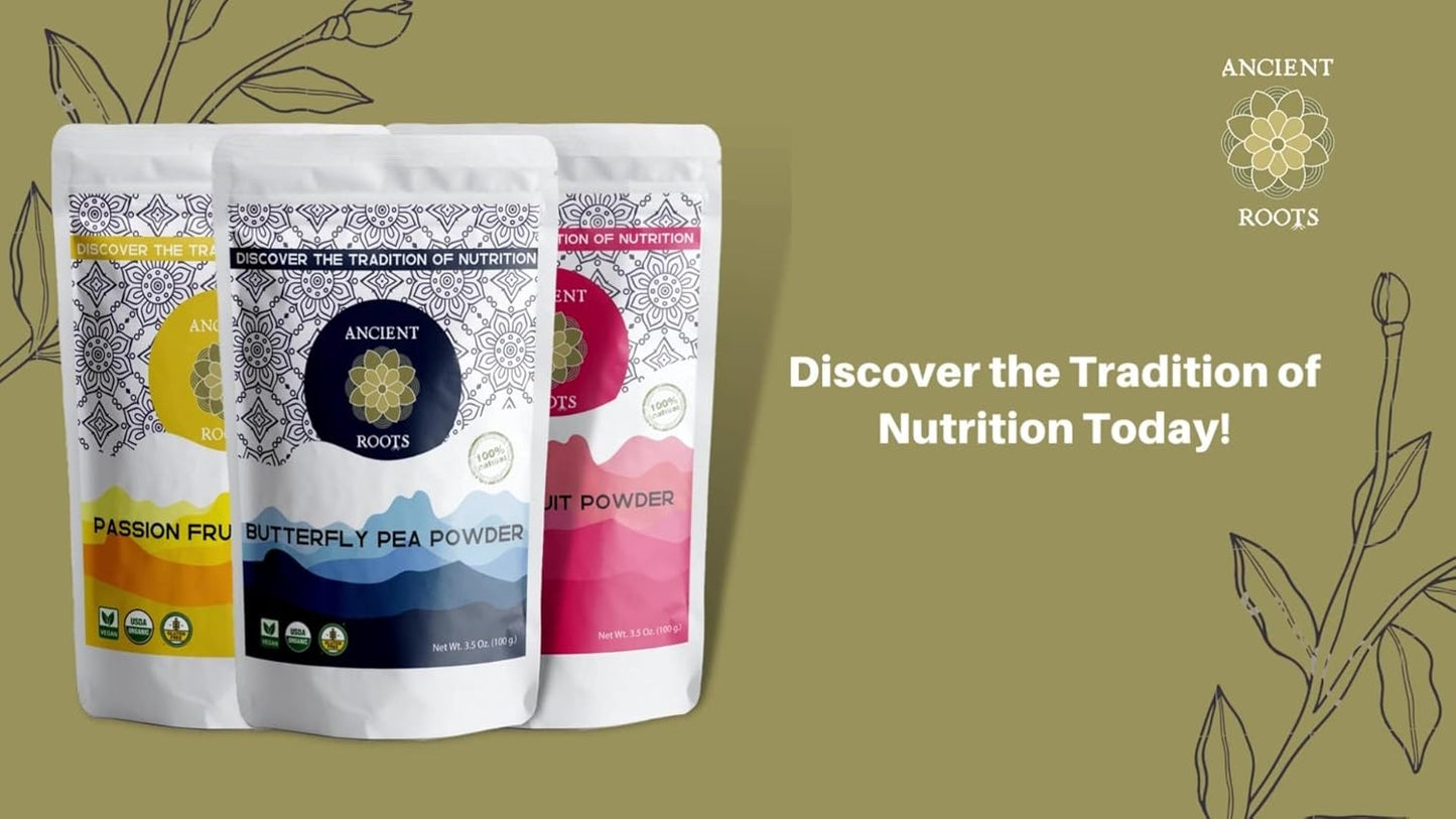 Ancient Roots Blue Butterfly Tea Natural Food Coloring Baking Powder, Flavoring Powder Filled with Antioxidants Blue Matcha Tea Easy to Mix Smoothie - 25 Servings (3.5 Ounces)