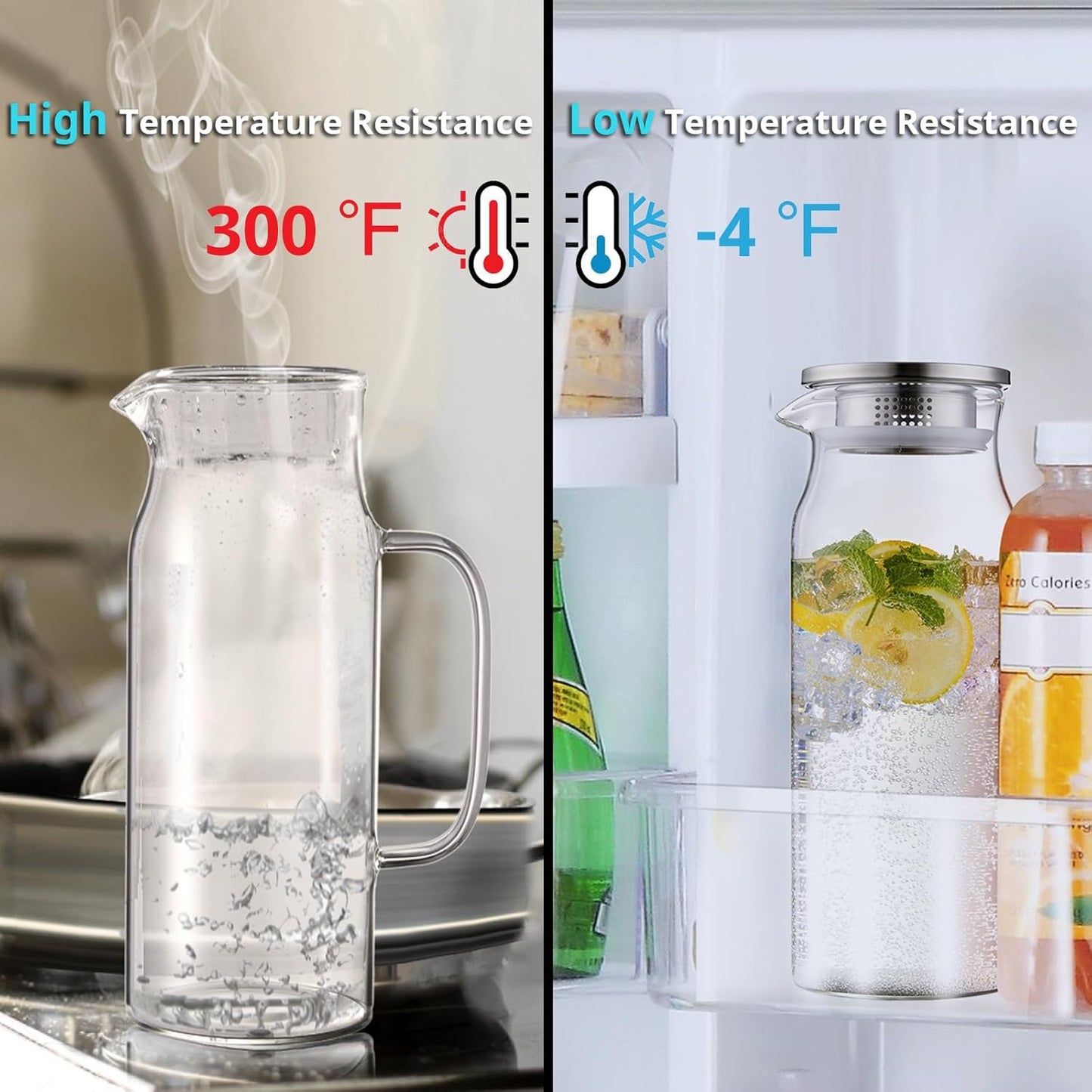 1.6 Liter 54 oz Glass Pitcher with Lid and Spout, Bivvclaz Glass Carafe Water Pitcher for Hot/Cold Water, Iced Tea, Drinks, Coffee, Juice and Homemade Beverage