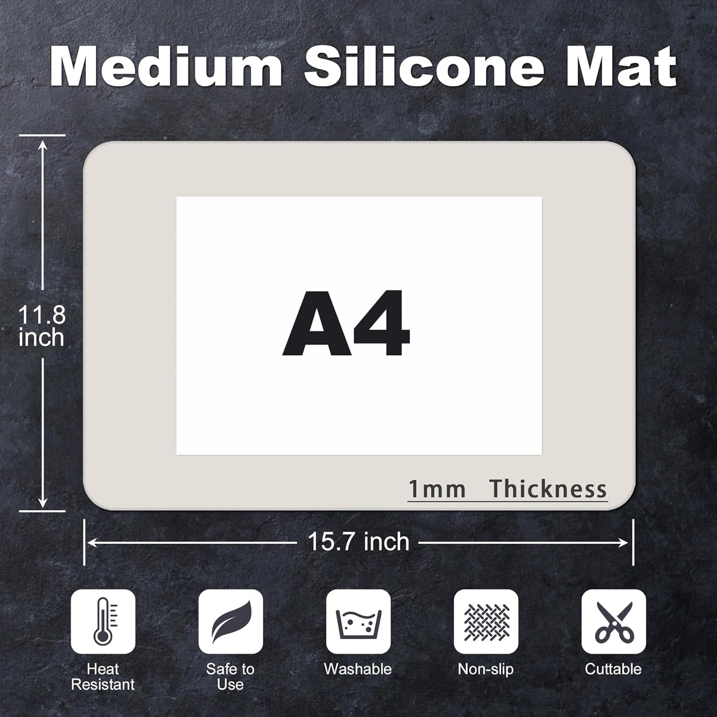 Silicone Mat for Kitchen Counter, Silicone Mat Trimable to Size (Light Grey, 15.7×11.8inch-4pcs), BPA-Free Silicone Placemat, Heat-Resistant NonSlip Table Mat for Air Fryer, Countertop Protector Mat