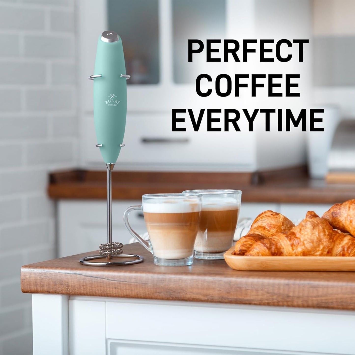 Zulay Kitchen Whisk Milk Frother with 4 Duracell Batteries - Powerful Handheld Foam Maker for Coffee, Lattes, Matcha, Hot Chocolate & Cappuccinos - Whip Creamy Froth in Seconds