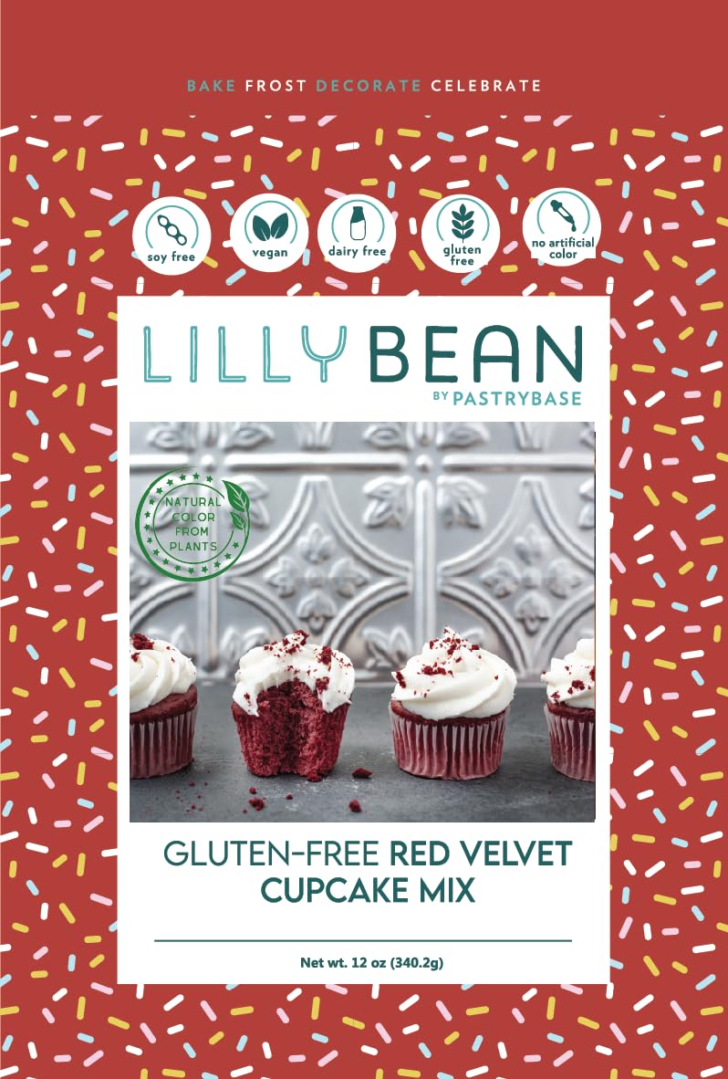 LillyBean Gluten Free Moist Red Velvet Cake and Cupcake Mix with No Artificial Colors - Dairy and Soy Free, Vegan - Makes Delicious Desserts - Cakes, Donuts, Cake Pops - 12 oz