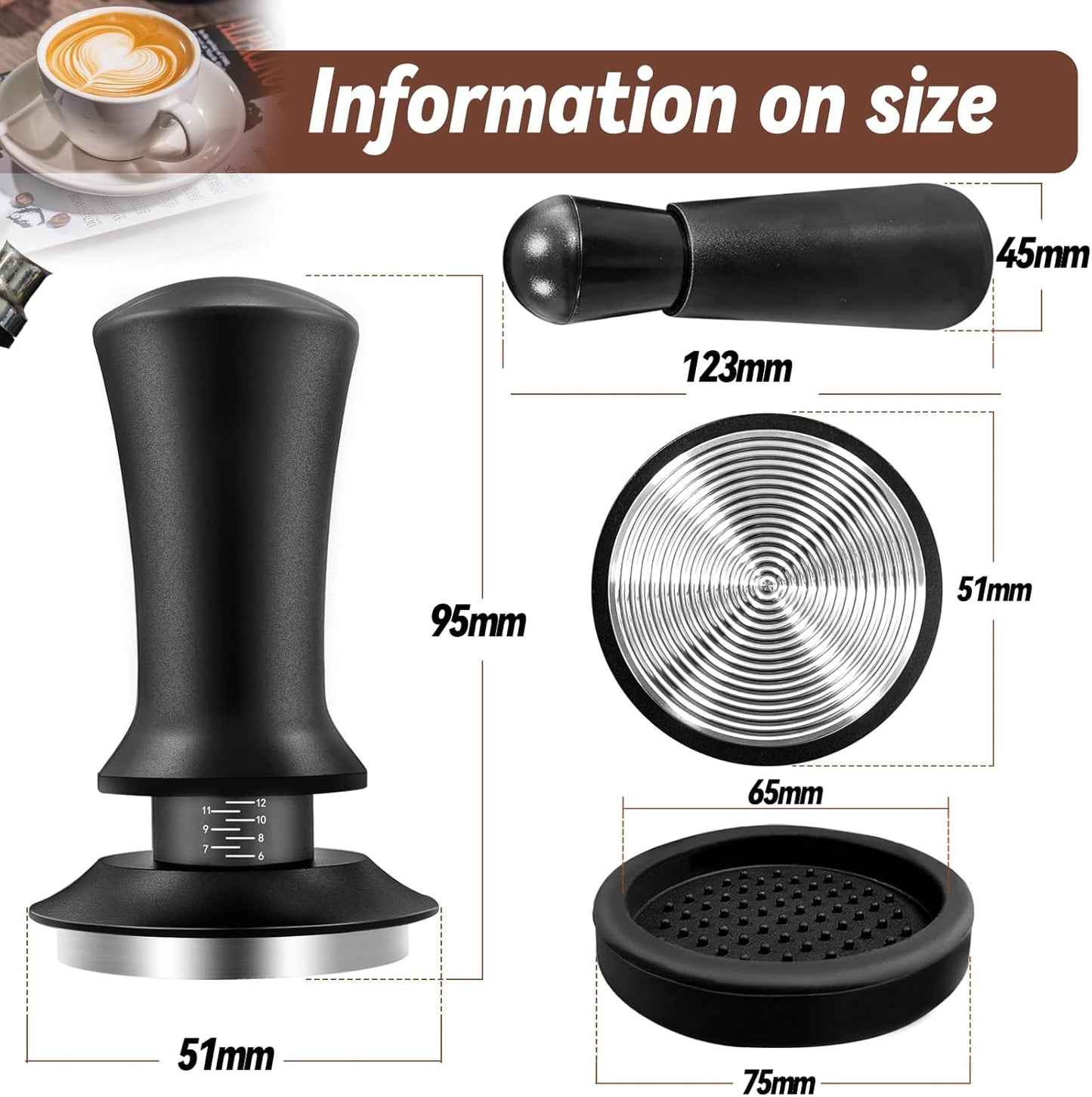 Espresso Hand Tamper 51mm, Coffee Tamper with WDT Tool Calibrated Spring Loaded, Hand Tampers with Silicone Mat, 100% Flat Stainless Steel Base Tamper for Espresso Coffee Machine