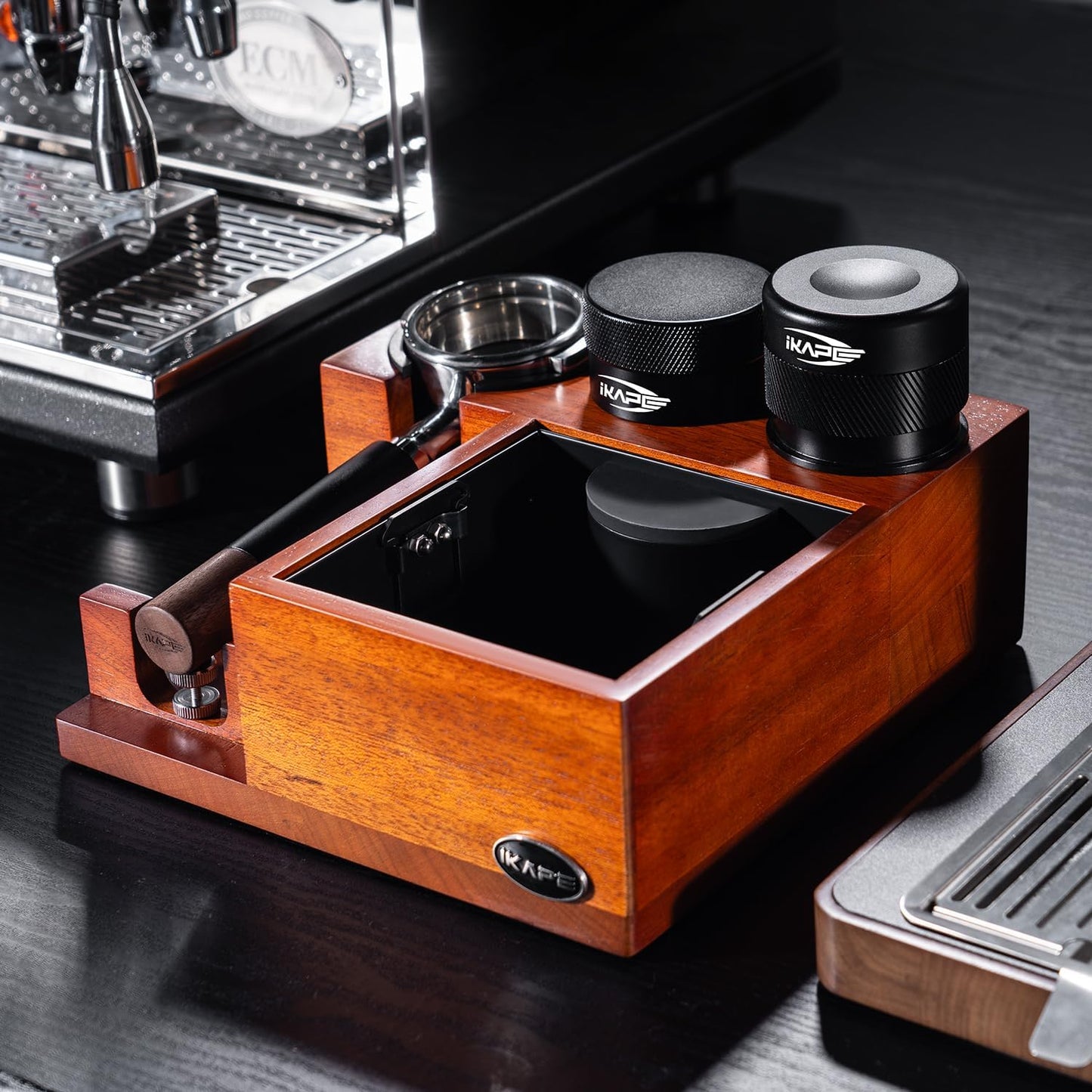 IKAPE Coffee Products, 58MM Espresso Tamper, Premium Barista Coffee Calibrated Tamper with Spring Loaded, 100% Stainless Steel Tamper Compatible with All 58MM Bottomless Portafilter (Black)