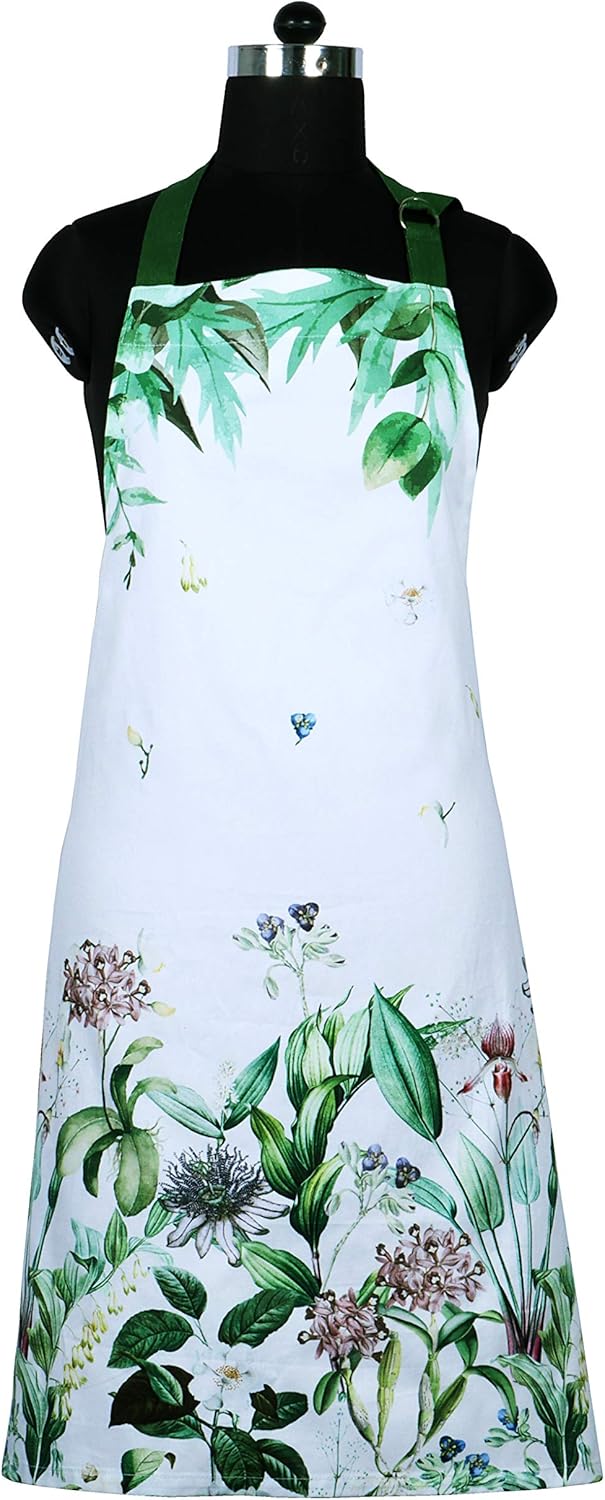 AMOUR INFINI Cotton kitchen Aprons with Adjustable Strap & Waist Ties for Baking Cooking Gardening Spring Apron (Floral Shrubs- 27.5 x 33 Inches)