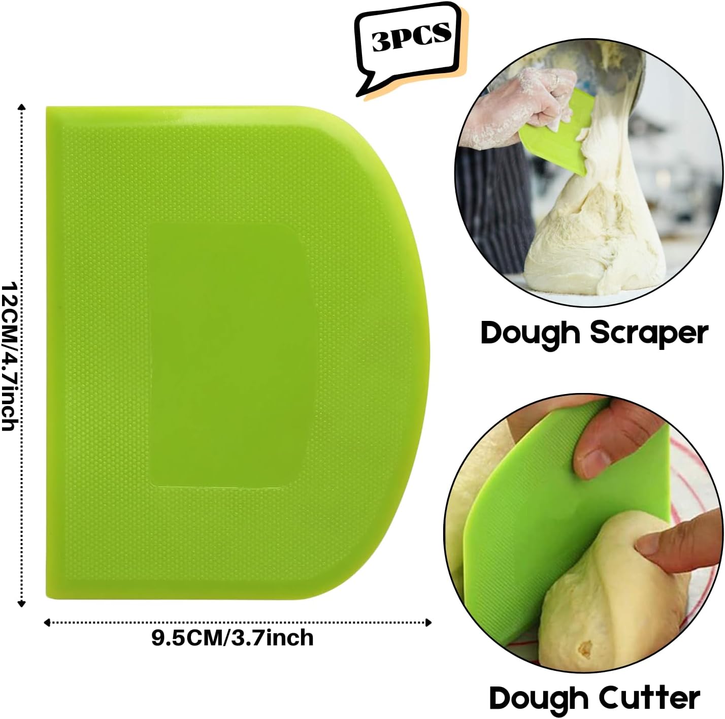 SURDOCA Dough Scraper Bench Scraper - 3P 4.7x3.7" Plastic Flexible Bowl Scraper, Sharp Edge & Angles Cake Scraper. Non-Slip Bakeware Decorating Tools Sculpting & Modeling Tools - Pure Pink