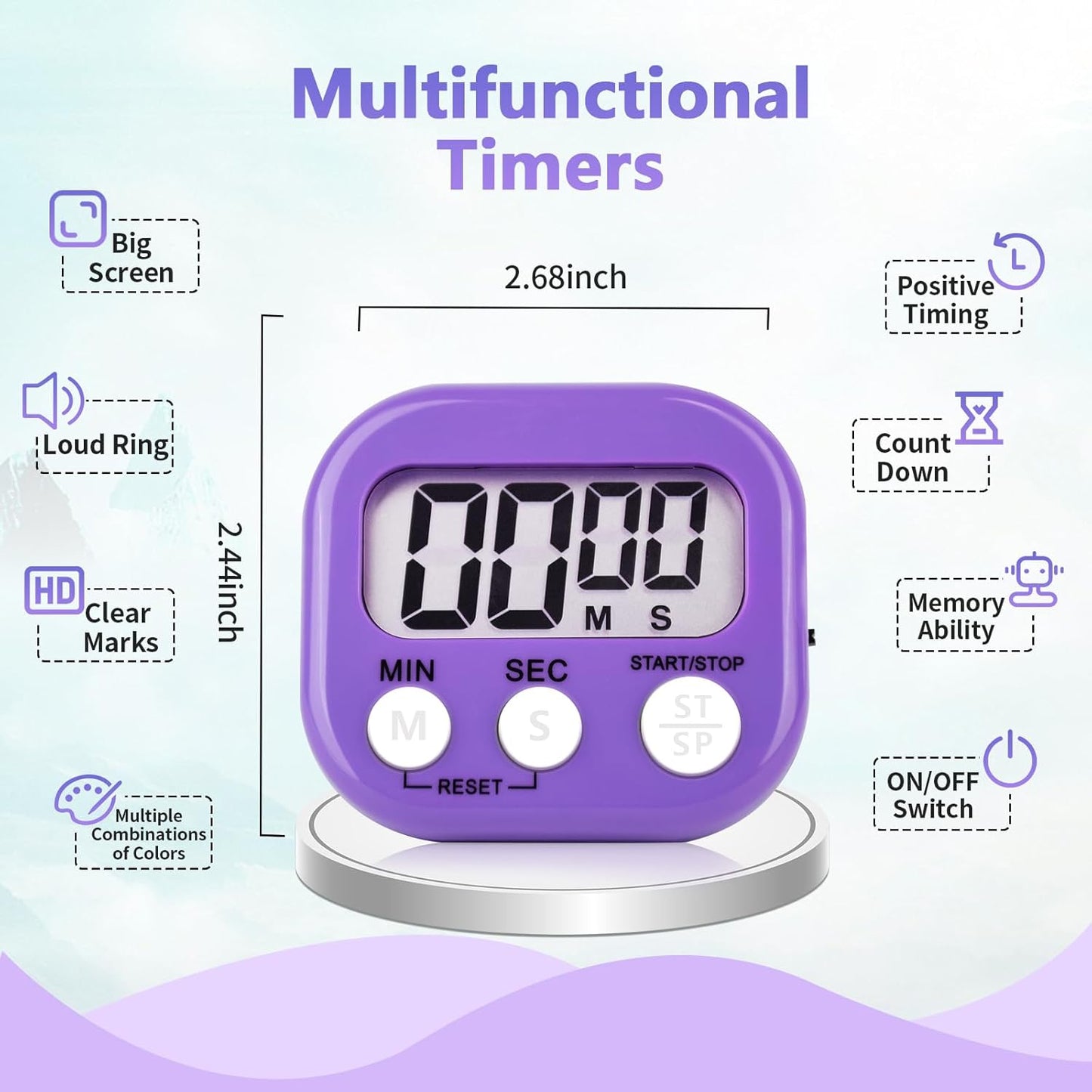 24 Pack Timers Magnetic Kitchen Timer Cooking Timers for Kitchen Digital Timer with Big Display Loud Ring Electronic Timer for Cooking, Classroom, Break Time(24, White,Green,Blue,Purple)