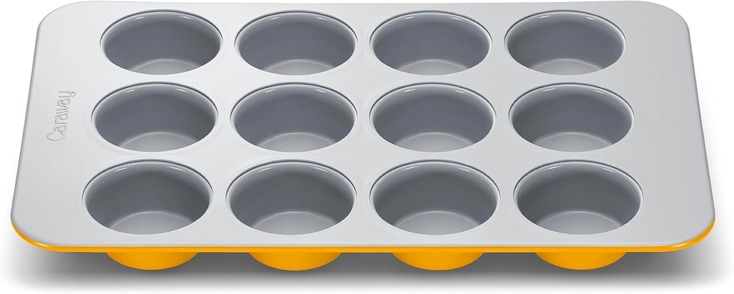 Caraway Non-Stick Ceramic 12-Cup Muffin Pan - Naturally Slick Ceramic Coating - Non-Toxic, PTFE & PFOA Free - Perfect for Cupcakes, Muffins, and More - Marigold