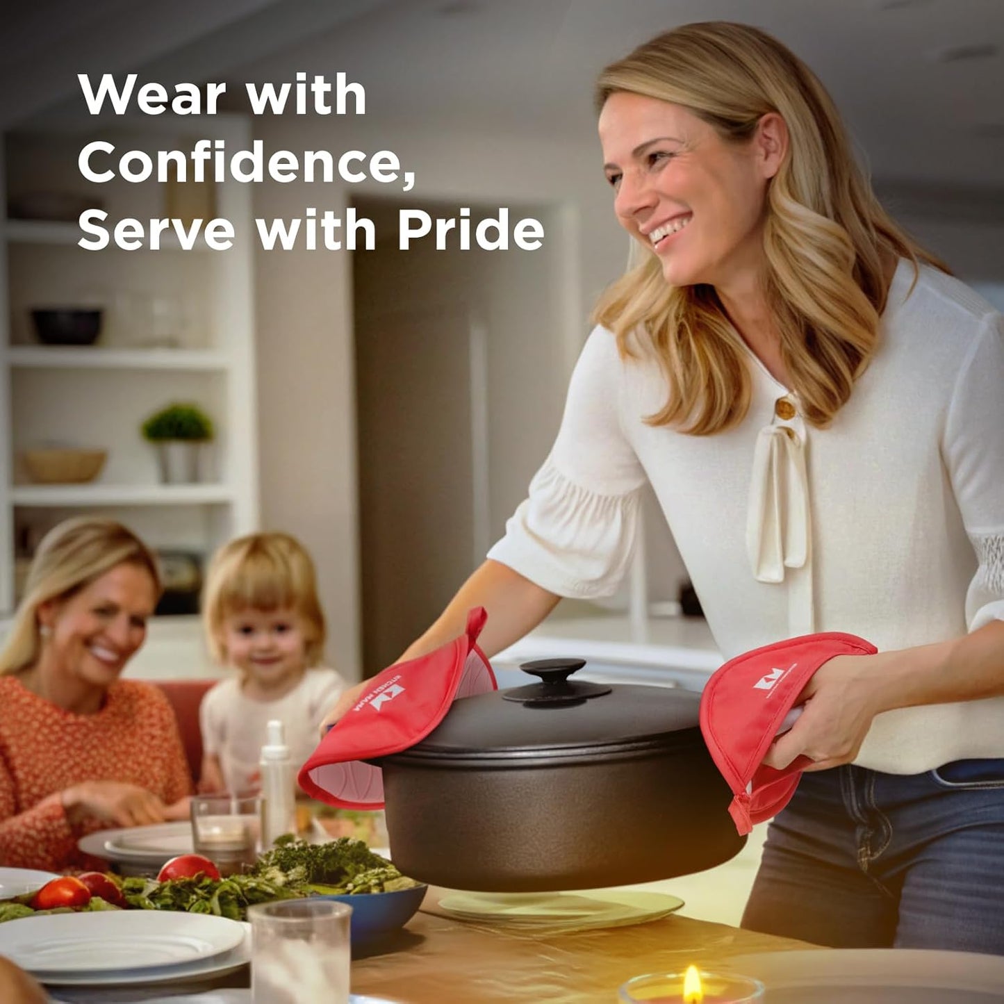 Kitchen Mama Silicone Pot Holders - Heat Resistant, Non-Slip Surface, Dual Pocket Design with Soft Cotton Lining, Safe, Durable, Stylish, Practical for Everyday Use Hot Oven, Bowl, Pan (Metal Gray)