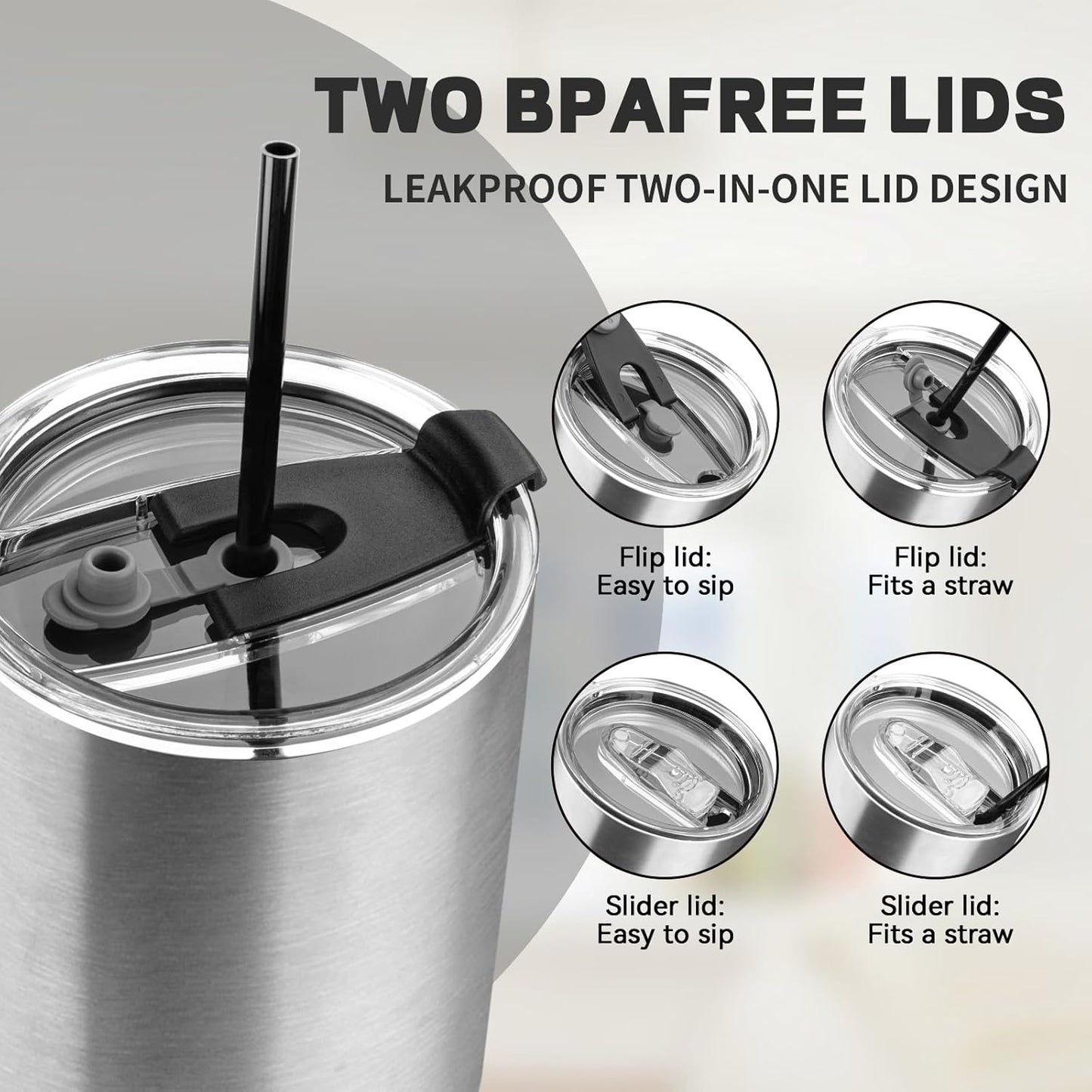 30 oz Tumbler with Lids and Straws, Stainless Steel Insulated Coffee Tumbler, Double Wall Vacuum Insulated Travel Mug Cup, Leakproof Thermal Coffee Cup for Hot and Cold Drinks(Silver)