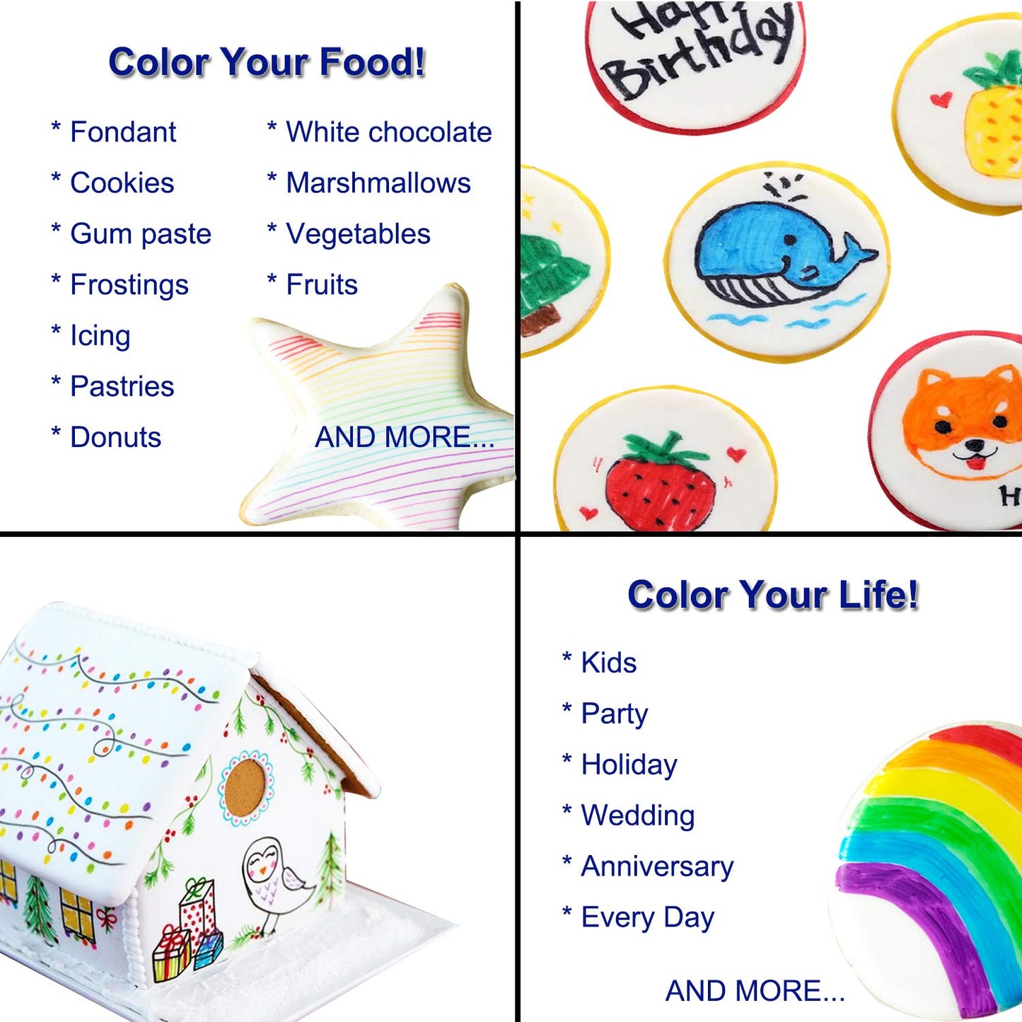 Dual Tips Food Coloring Pens，3PCS Black Color Food Grade and Edible Marker,Gourmet Writers for Decorating Fondant,Cakes, Cookies, Frosting, Easter Eggs, Thick Tip and Fine Tip, by Edibleink