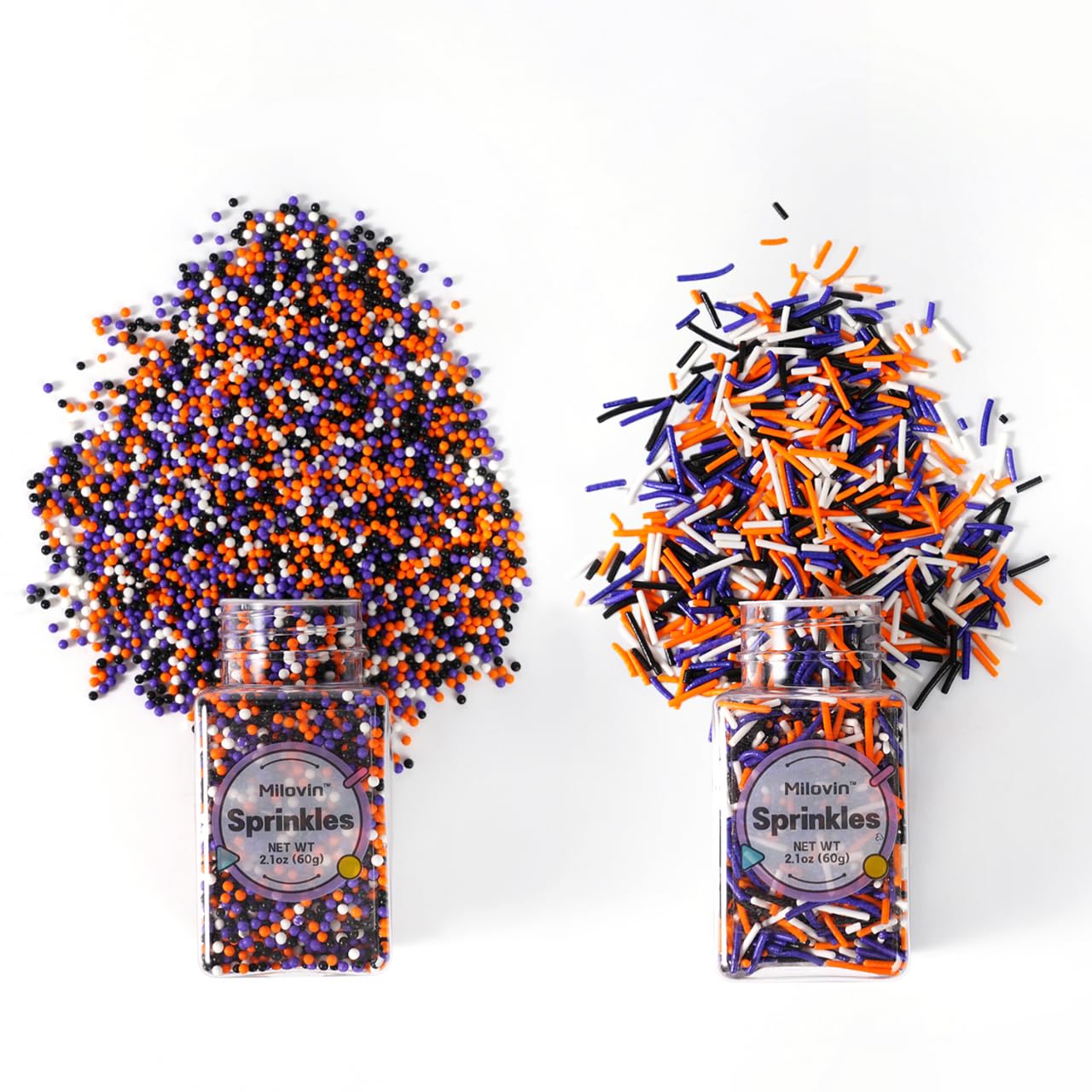 Edible Halloween Sprinkles for Cake Decorating, Halloween Jimmies Sprinkle, Nonpareils Sprinkle, White, Orange, Purple, and Black Sprinkles for Cupcakes, Macarons, Ice Cream, and Cookies