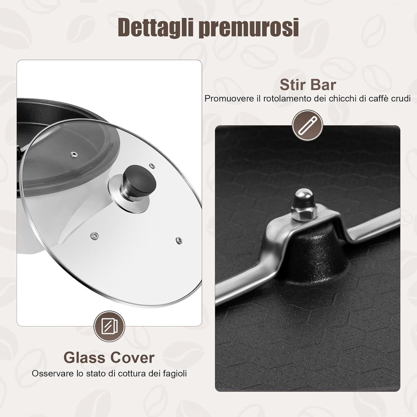 Electric Coffee Roaster, 110V 800W Household Coffee Bean Roasting Baking Machine w/Lid, 500g Capacity(Raw Coffee Beans), 0-240℃ Temperature Adjustment, Non-Stick, for Cafe Shop Home Use