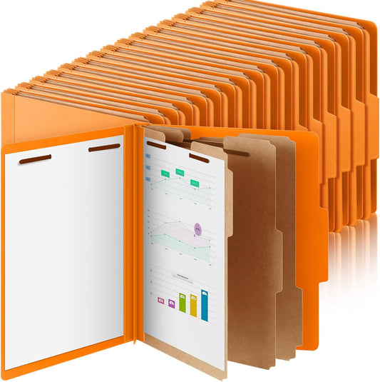 36 Pcs Classification Folders Letter Size, Back to School Supply for Teacher, Student, 3 Dividers Pressboard File Folder Bulk with 2 Fasteners, 3.5 Inch Expanding File Organizer (Orange)