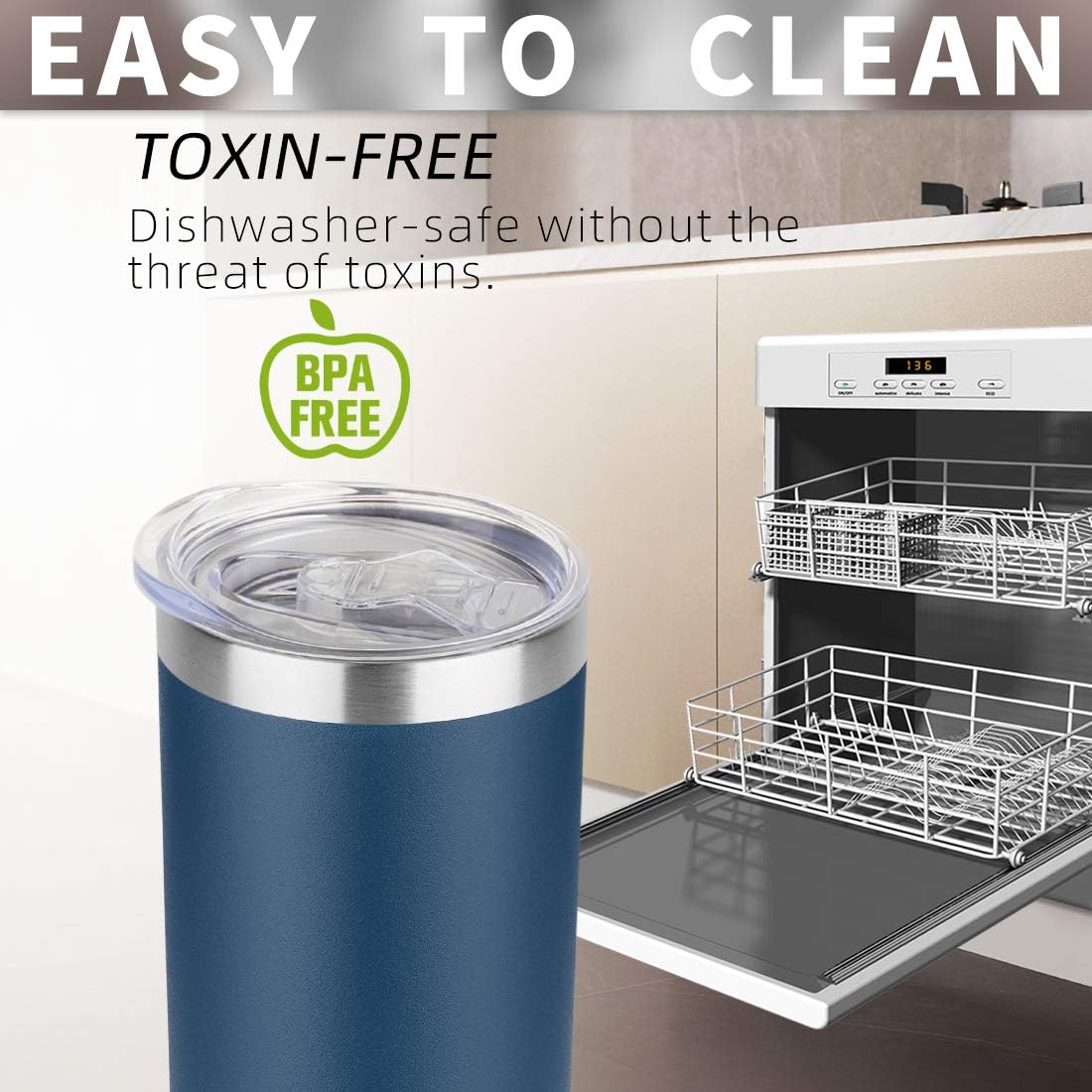 HASLE OUTFITTERS 20 oz Skinny Tumbler, Stainless Steel Insulated Slim Tumbler with Lid, Reusable Double Wall Travel Coffee Mug, Durable Powder Coated Travel Water Cup(Navy, 1)