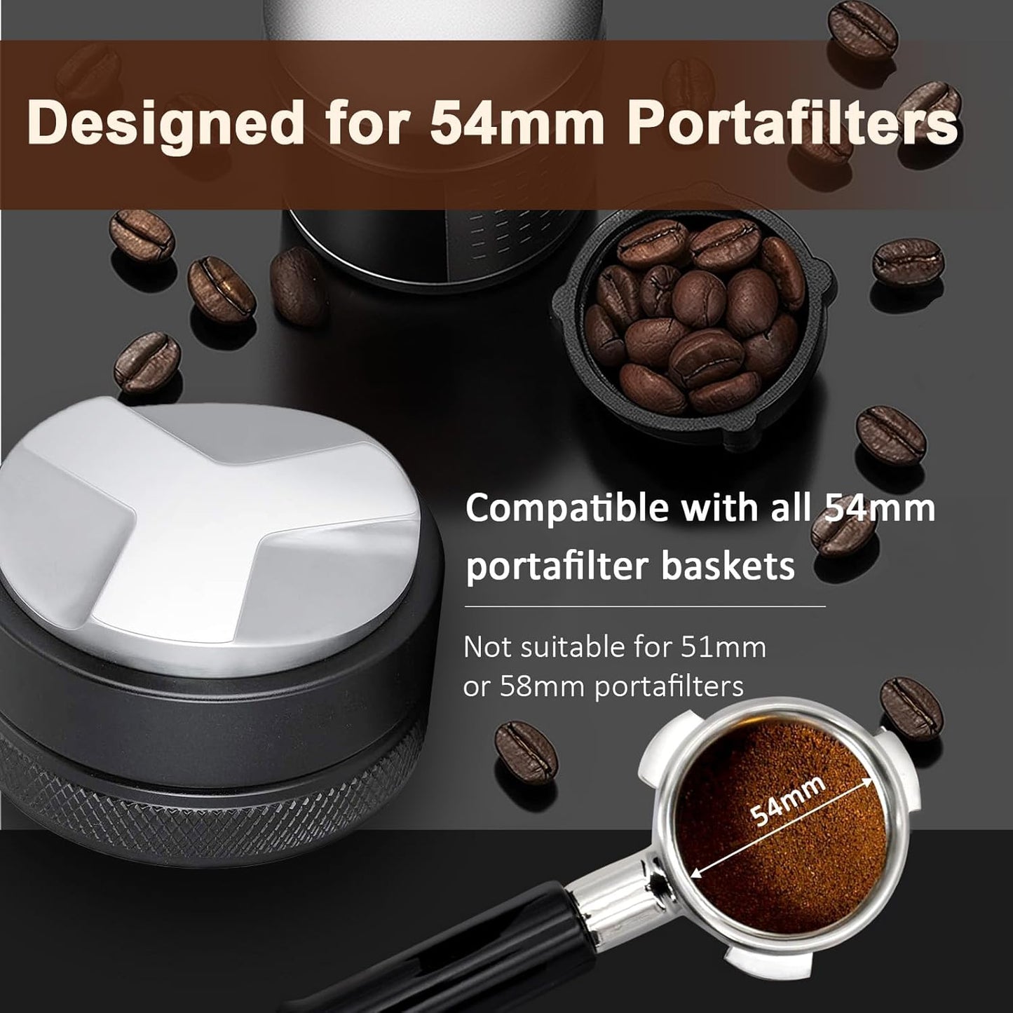 53mm Adjustable Coffee Distributor & Tamper, Dual Head Coffee Leveler, Compatible with 54mm Breville Portafilter, 2-in-1 Espresso Hand Tamper with Adjustable Depth