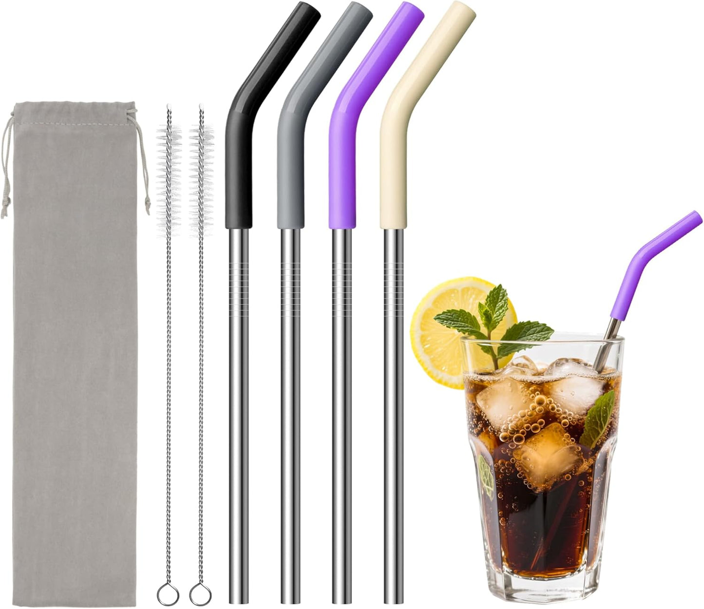 6.7" Short Metal Straw-Reusable Stainless Steel Drink Straws with Silicone Tips and Brush, Fit for 6 7 10 12 oz Small Cups (Colors 1)