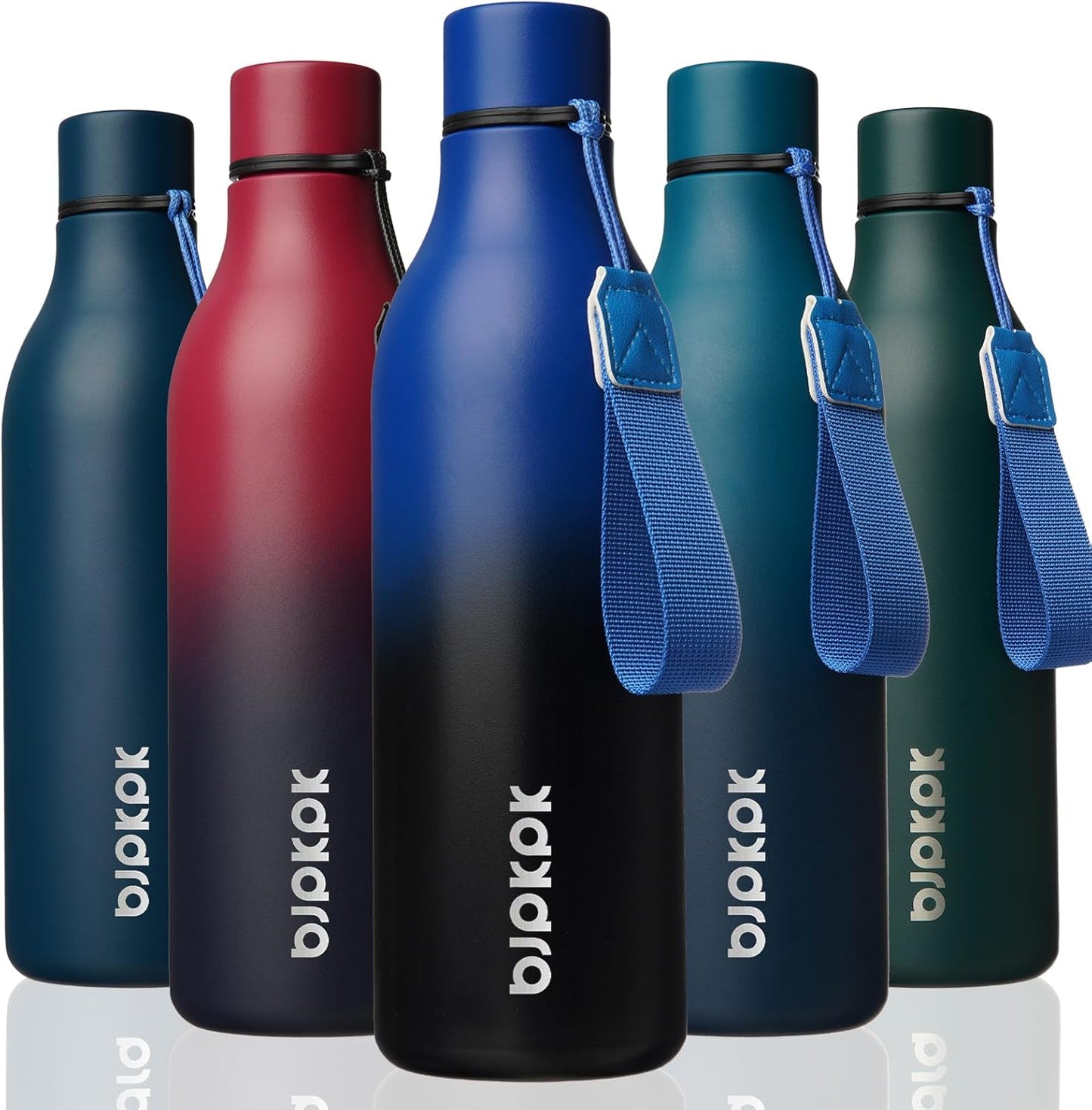 BJPKPK Insulated Water Bottles, 25 oz Stainless Steel Metal Water Bottle with Strap, BPA Free Leak Proof Thermos, Mugs, Flasks, Reusable Water Bottle for Sports & Travel, Blue Black