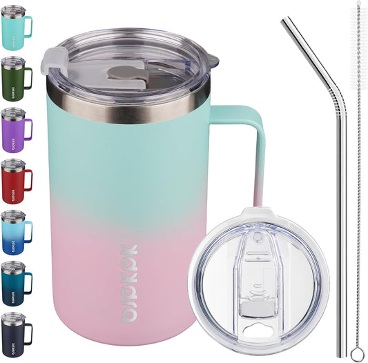 BJPKPK Insulated Coffee Mug with 2 Lids, 25oz Stainless Steel Insulated Tumbler with Handle, Double Wall Vacuum Coffee Cups, BPA Free Travel Mug for Coffee, Tea and Drinks, Marshmallow