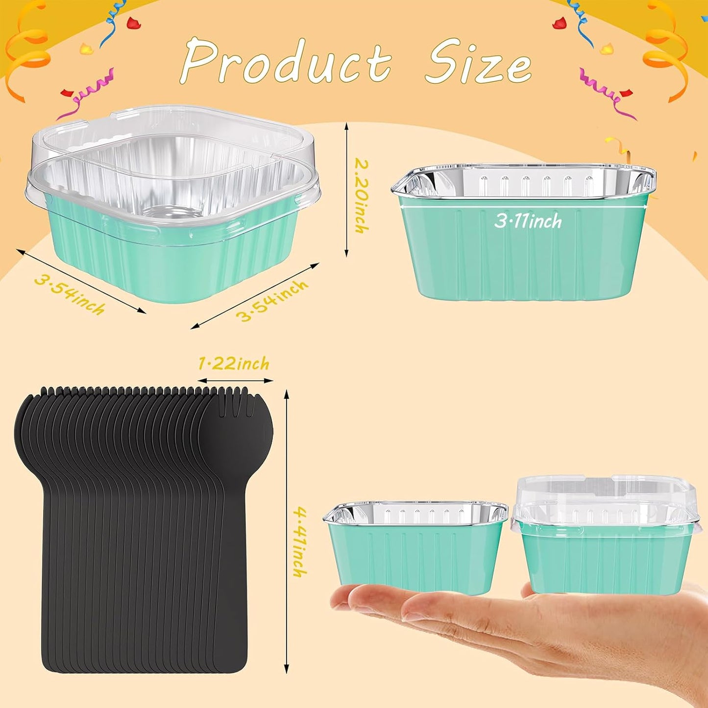25 Pack Square Mini Cake Pans with Lids,Mini Loaf Pans with Lids,Aluminum Foil Baking Cups,Disposable Ramekins Cupcake Cups,Dessert Cups for Wedding Birthday Party Picnics,5oz (Blue)