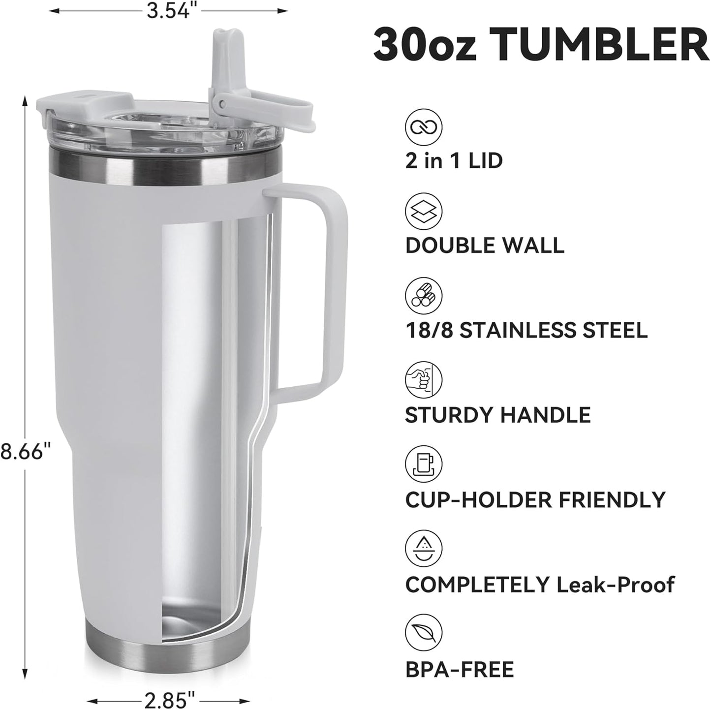 HASLE OUTFITTERS 30oz Tumbler Bulk with Handle, Insulated Travel Coffee Mug Set with Handle Leak-Proof Double Wall Stainless Steel Vacuum Tumblers Pack Metal Cup for Hot and Cold Drink