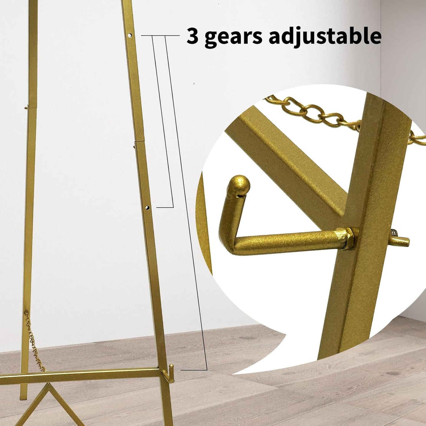 58 Inch Iron Adjustable Arts & Crafts Easels,Metal Easel Stand with Chain Support for Mirror,Floor Easels for Display Wedding Sign(Gold)