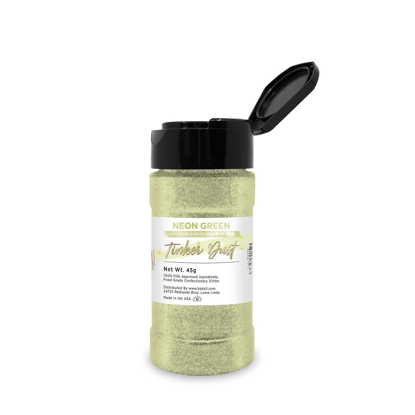 Tinker Dust - Neon Green (45g 1x Shaker Jar) | Edible Glitter for Cakes, Cupcakes, Cake Pops, Drinks, Desserts by Bakell
