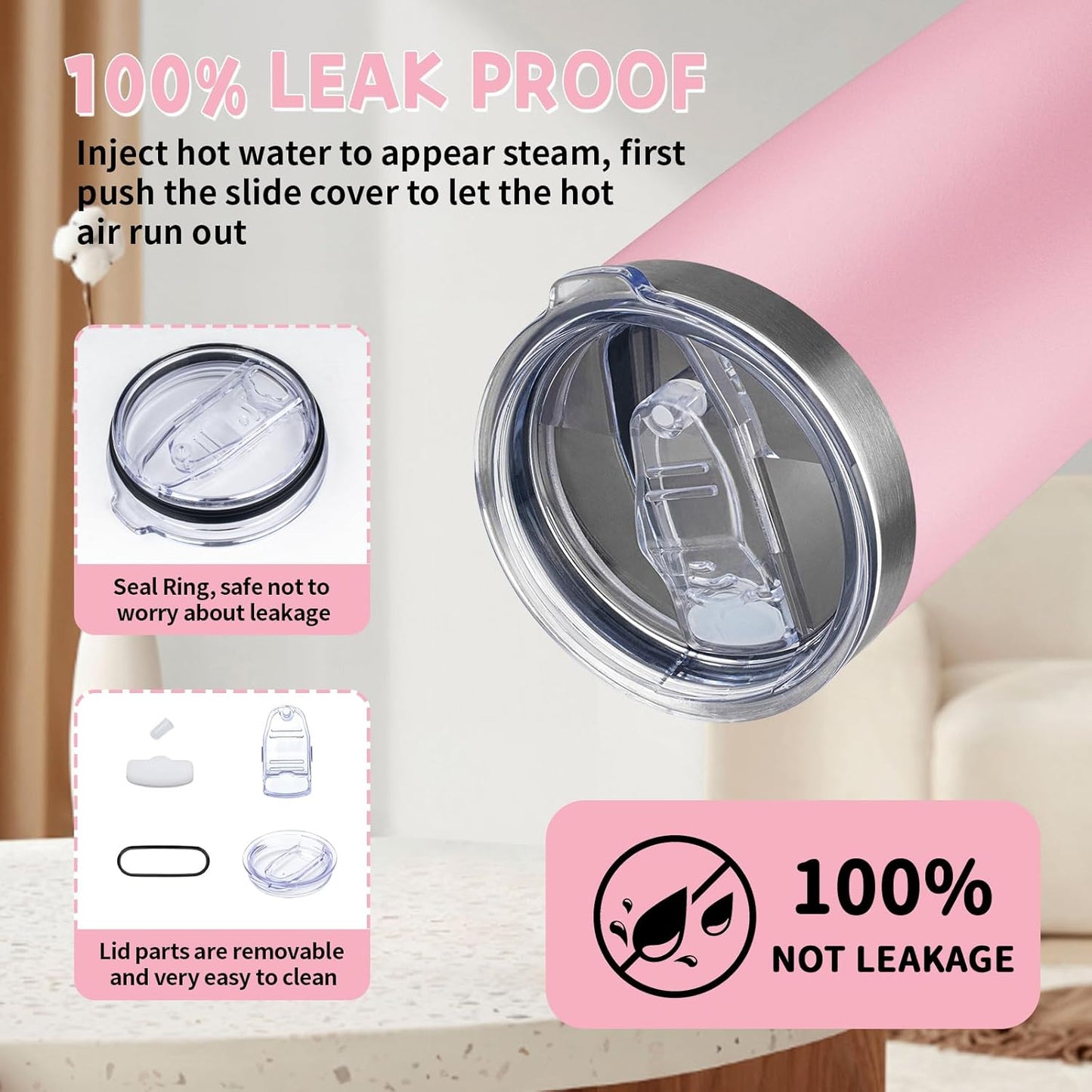 20 oz Tumbler with Lids and Straws, Stainless Steel Insulated Coffee Tumbler, Double Wall Vacuum Insulated Travel Mug Cup, Leakproof Thermal Coffee Cup for Hot and Cold Drinks (light pink)