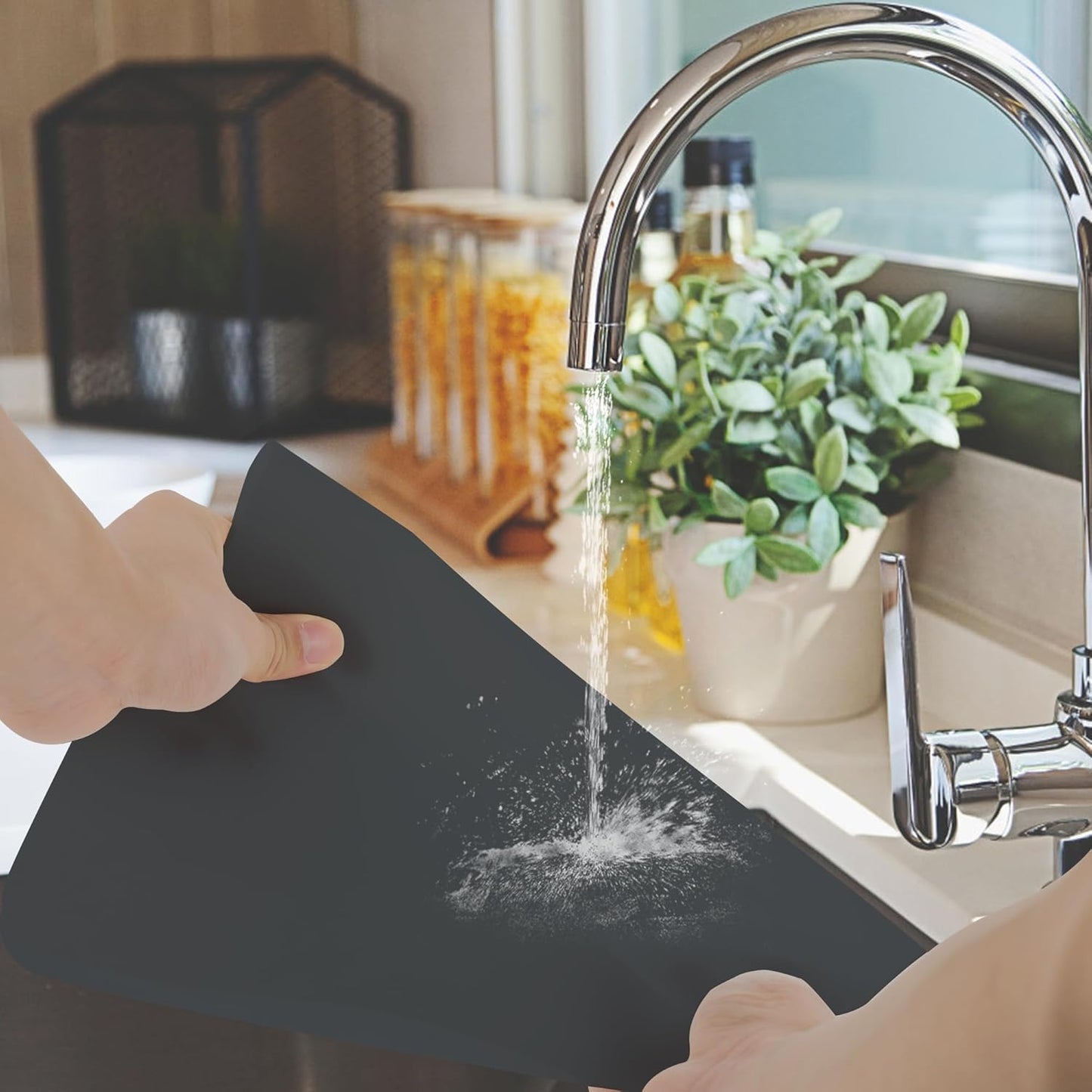 Silicone Mat for Kitchen Counter, Silicone Mat Trimable to Size (Dark Gray, 15.7×11.8inch-4pcs), BPA-Free Silicone Placemat, Heat-Resistant NonSlip Table Mat for Air Fryer, Countertop Protector Mat