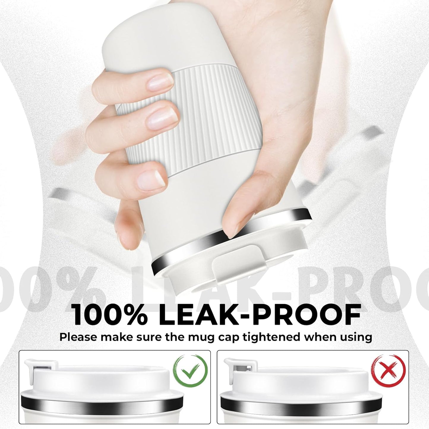 Insulated Coffee Tumbler 12 oz, Stainless Steel Coffee Mug with Lids, Travel Coffee Mug Leak Proof, Double Wall Vacuum Insulated Reusable Coffee Cup, Keep Drinks Hot and Cold (White, 12 Ounces)