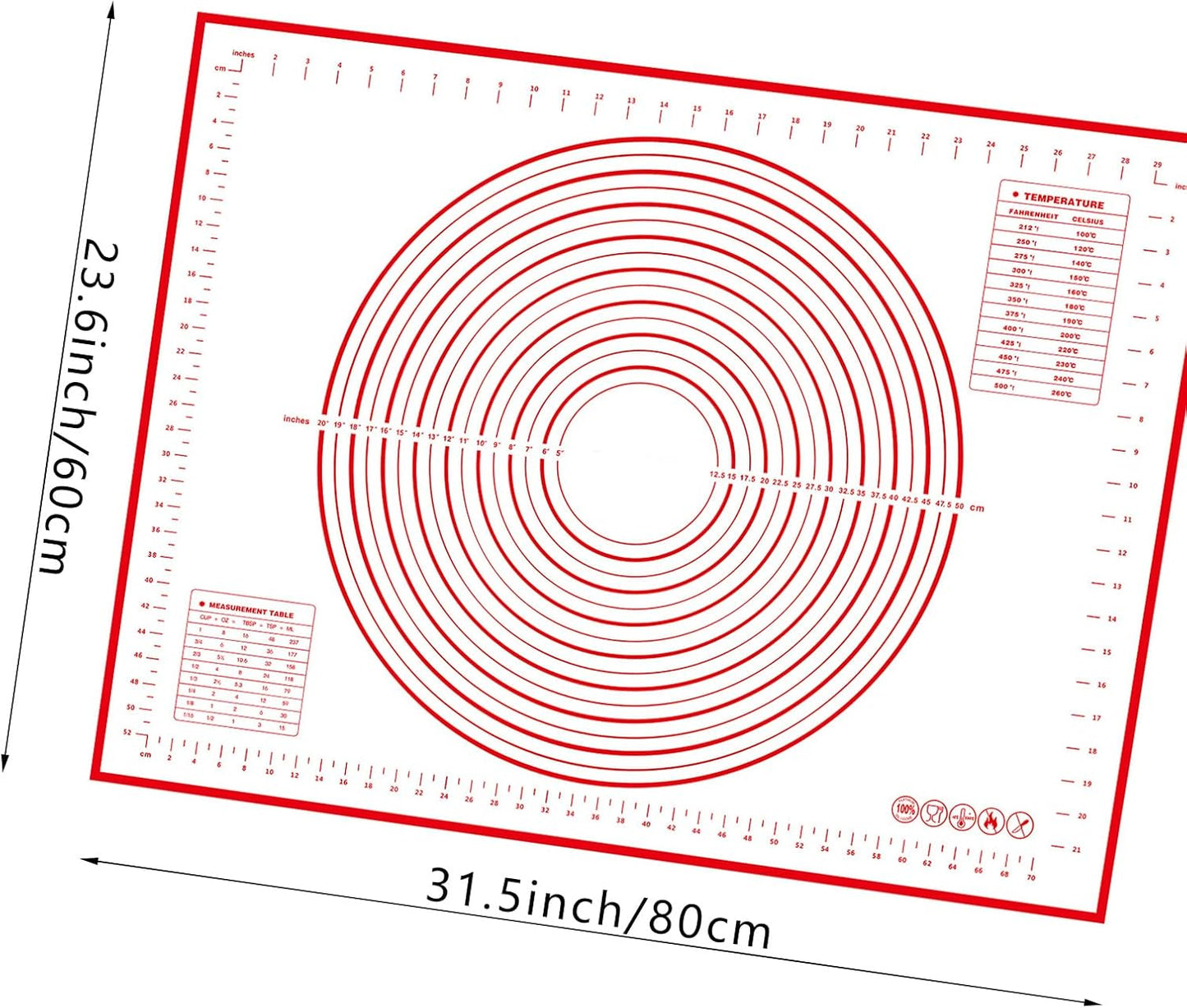 32x24" Extra Large Dough Mat Silicone Baking Mats for Rolling Pastry Kneading Sheet Sourdough Bread Baking Supplies Red