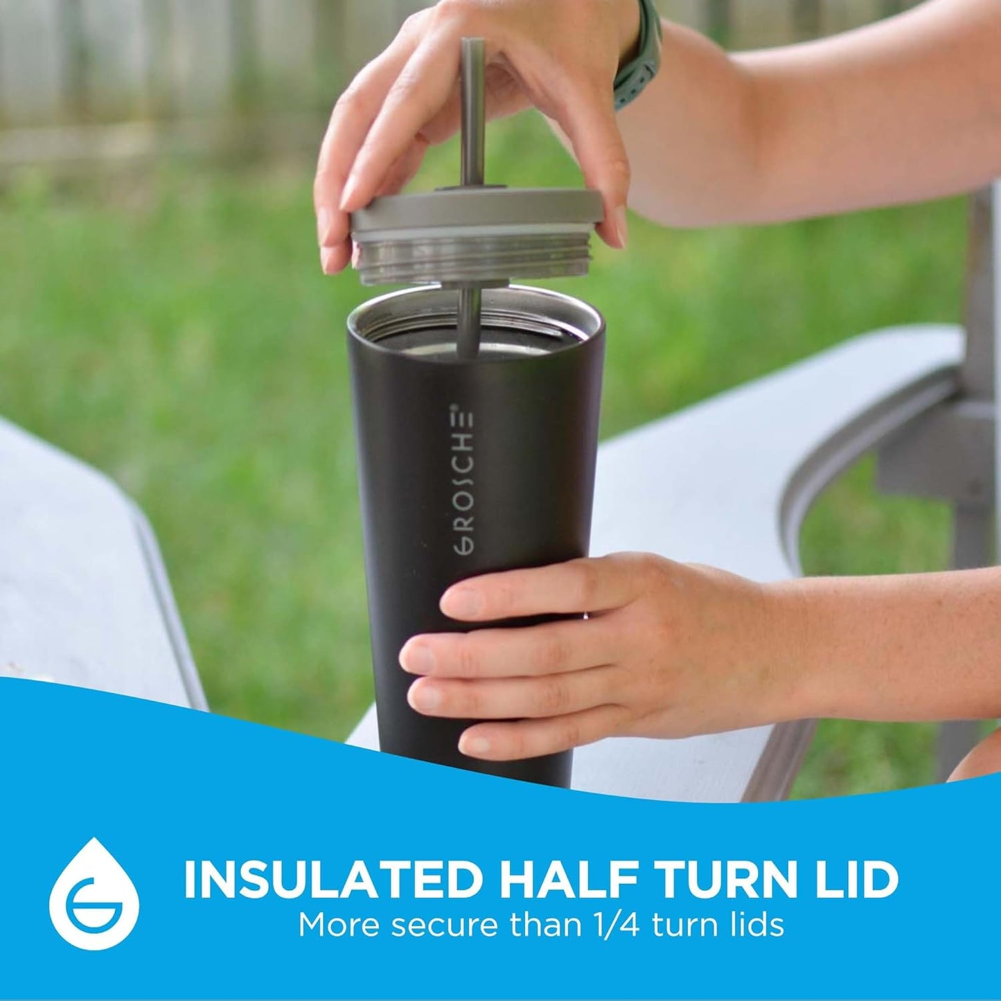 GROSCHE Jasper Insulated Stainless Steel Tumbler With Straw – Travel Cup with Lid, Extreme Insulation & Sleek Design, 23 oz - Blue