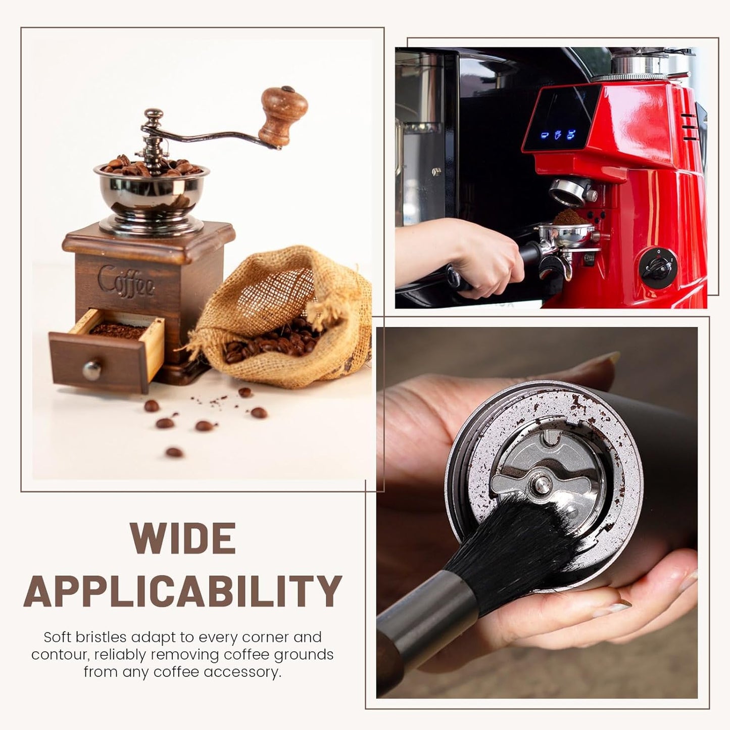 Huakaile 2 Pieces Beige Coffee Grinder Cleaning Brush with Black Bristle, Wood Handle Espresso Machine Cleaning Brush Tool, Barista Accessories Used on Group Heads Kitchen