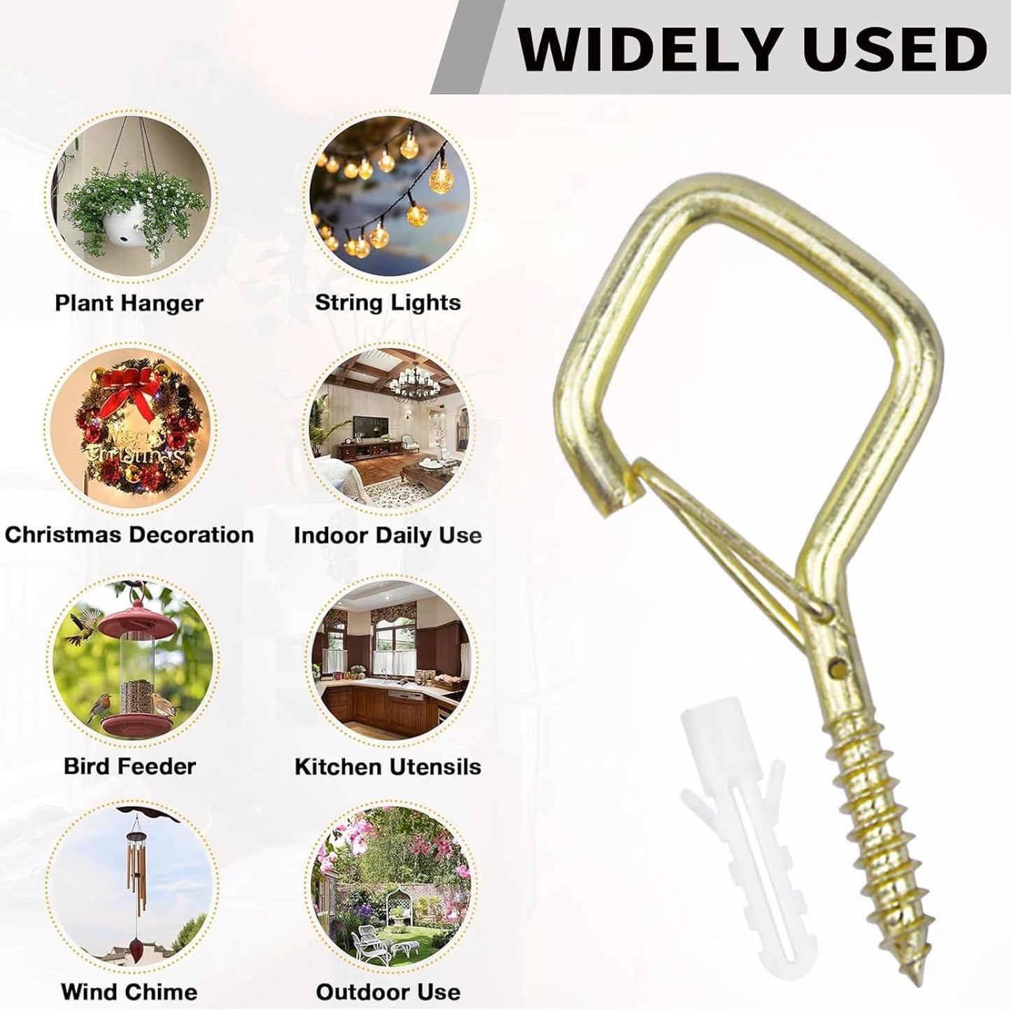 20PCS Eye Screw Hooks for Hanging Heavy Duty with Safety Buckle.Metal Ceiling Hooks for Hanging Plants,Cup,Wind Chime,Bird Feeders,String Lights at Indoor&Outdoor,2.36 Inch (No Drill Bit)