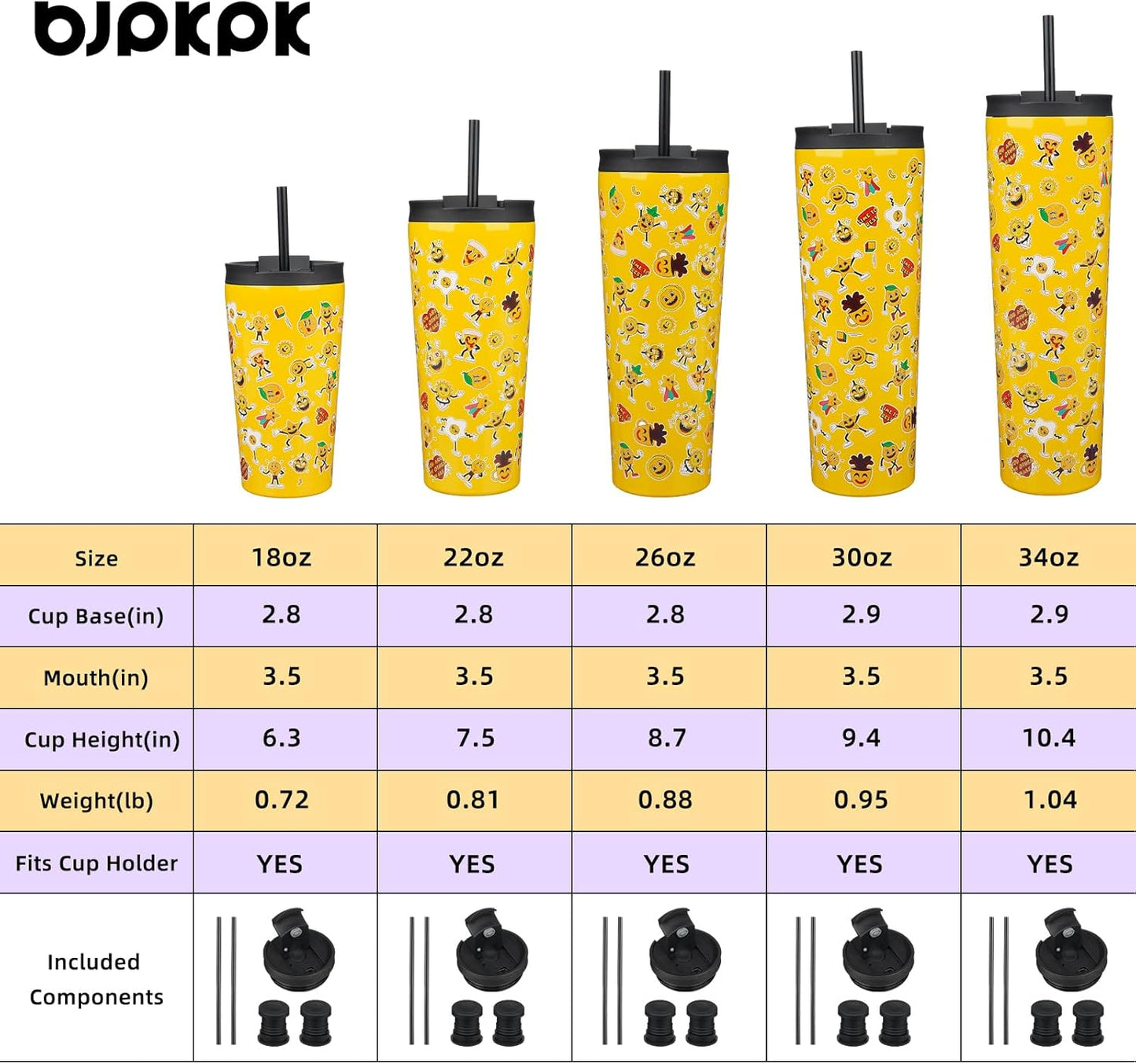BJPKPK 22oz Insulated Tumbler With lid And Straw Stainless Steel Tumblers Travel Coffee Mug Reusable Thermal Cup,Hawaii Fruits Yellow