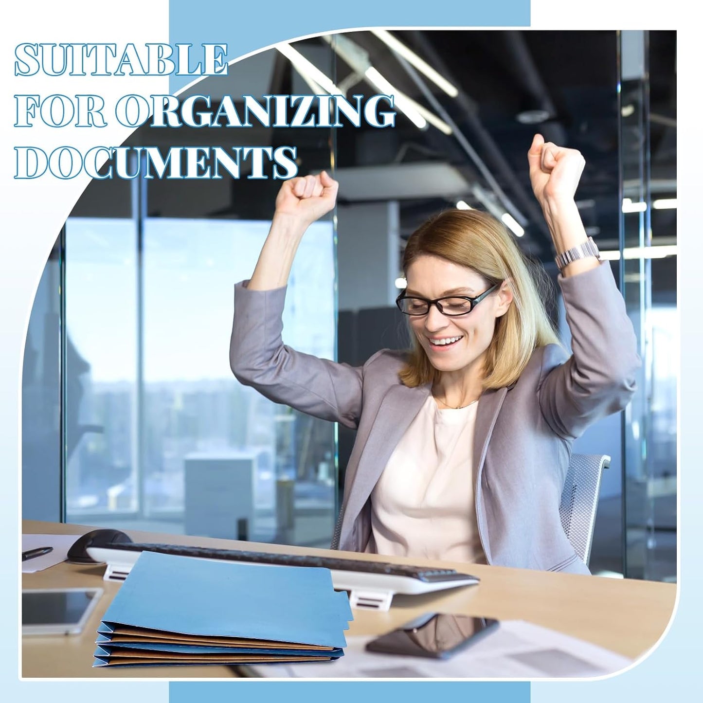 24 Pcs Classification Folders Letter Size, Back to School Supply for Teacher, Student, 2 Pocket Dividers Pressboard File Folder Bulk with 2 Fasteners, 2 in Expanding File Organizer (Blue)